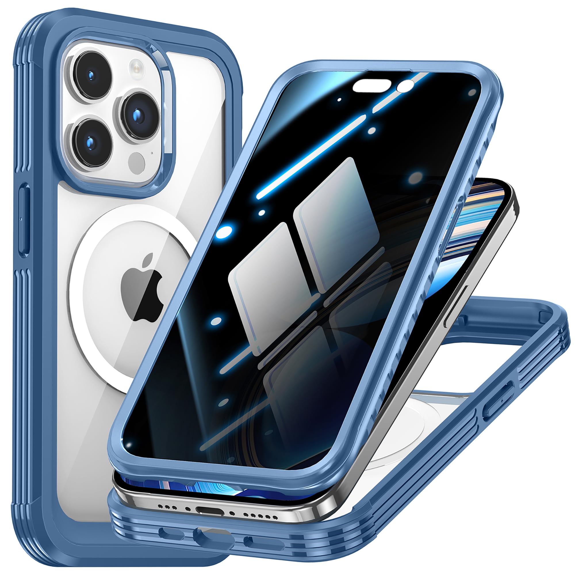 TOPF&B Custodia Magnetica Per IPhone 15 Pro Con Protezione Privacy - Grigio - Antiurto In Metallo E Vetro [Compatibile MagSafe] - 3