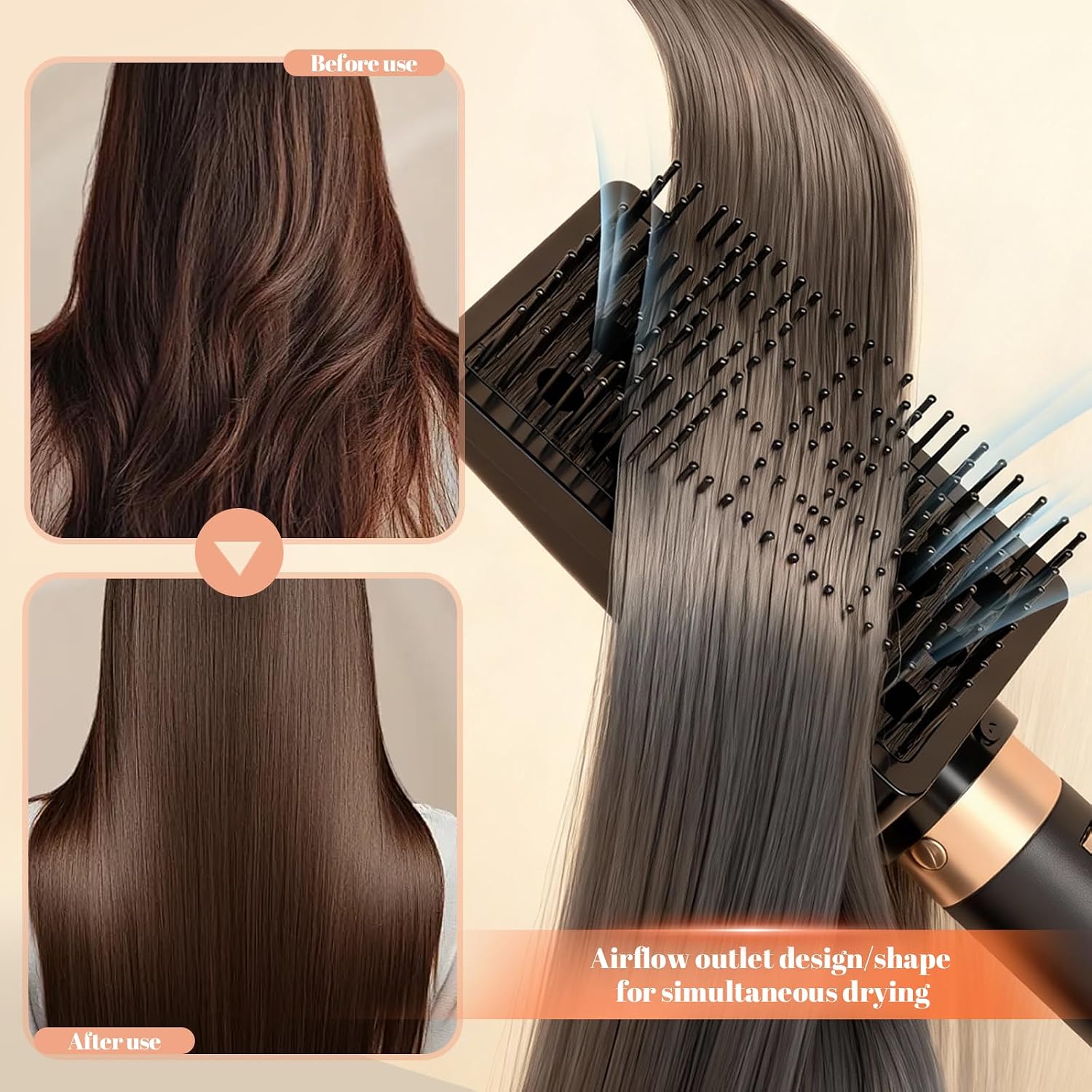6 in 1 Blow Dryer Brush, Negative Ionic Hot Air Styler Brush Kit for Curls, Volumizing, Straightening, Smoothing, Lightweight Blow Dryer Brush Set with Diffuser for Women & Travel