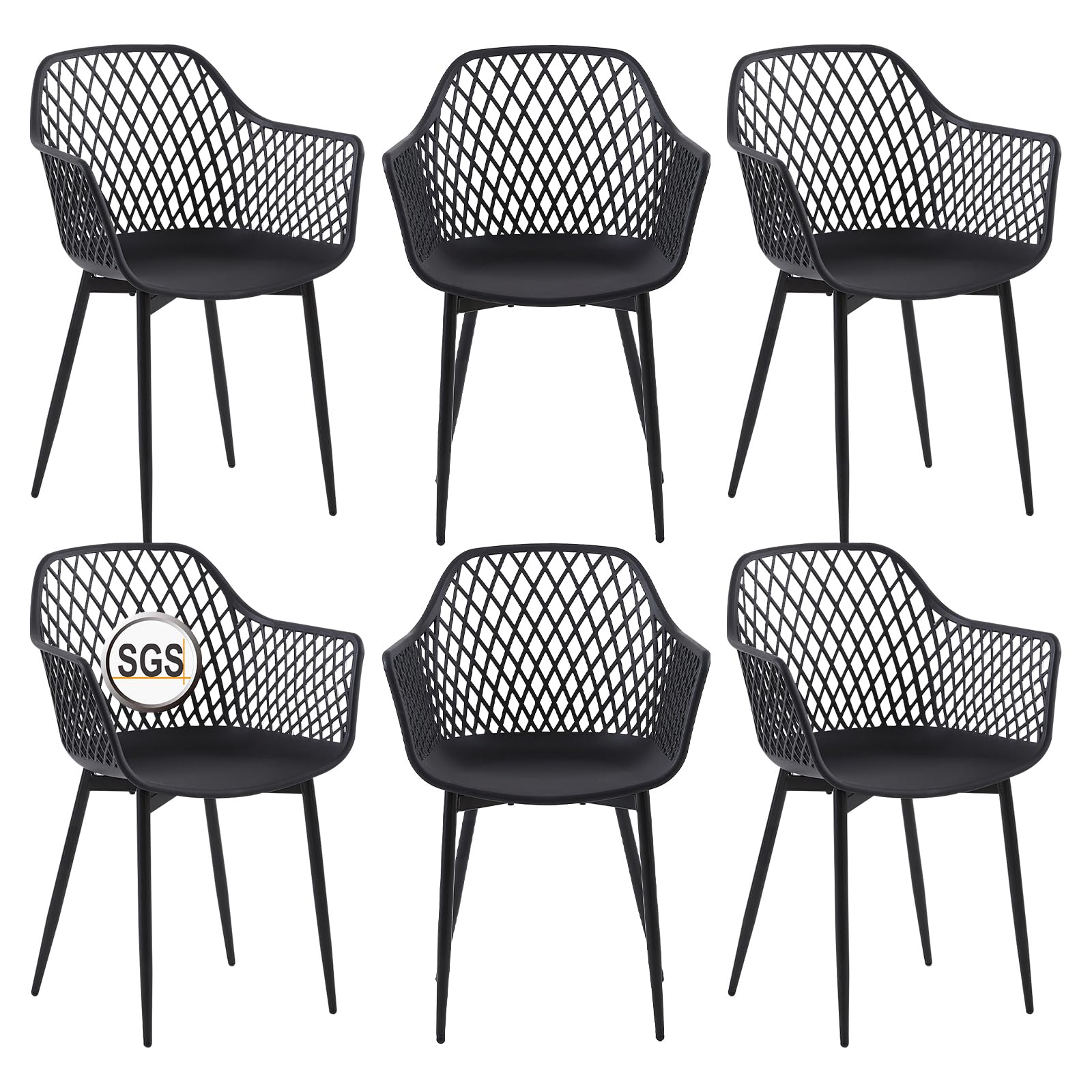 buybyroom Juego de 6 sillas de jardín con reposabrazos, sillas de jardín con reposabrazos, sillas reclinables, 120 kg, color negro