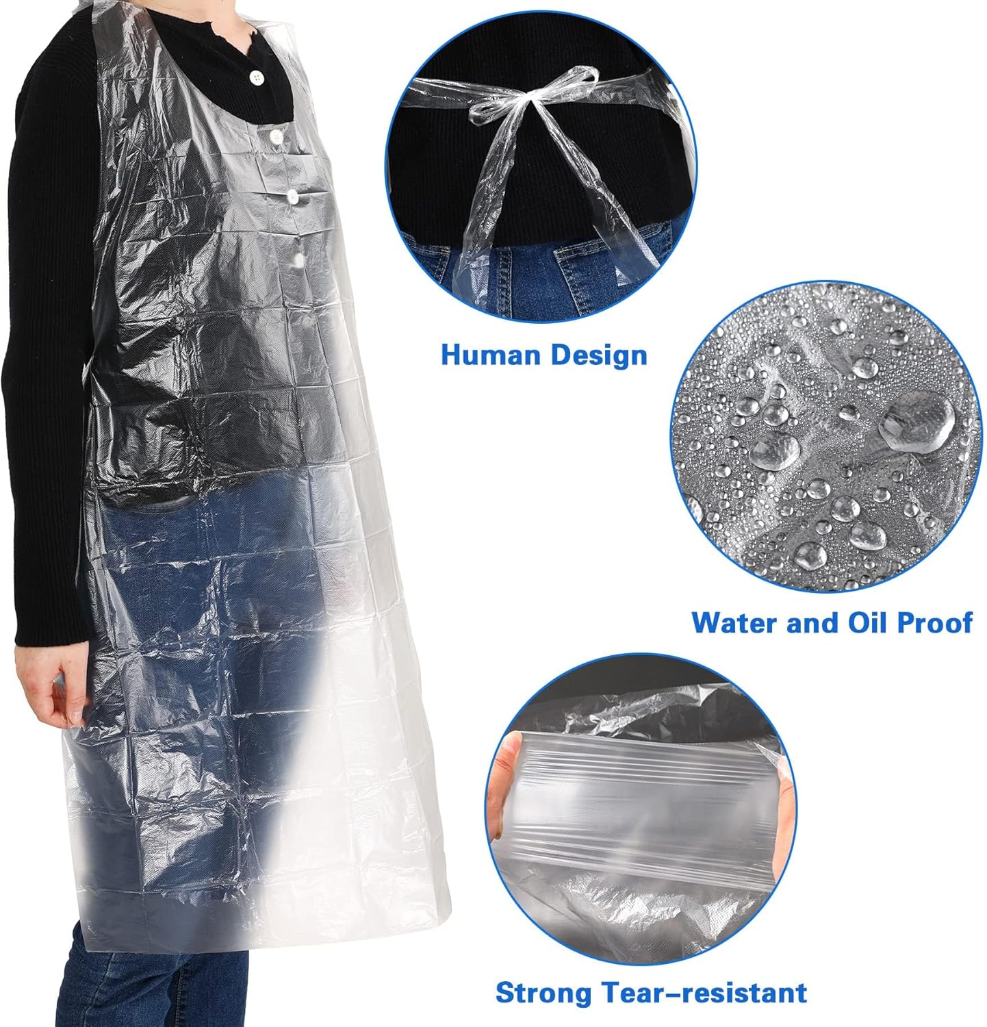 JULMELON Large Disposable Aprons, 50 PCS 44 X 30 Inches Clear Plastic Smocks Waterproof Plastic Aprons for Adults Painting Cooking Picnic Party Supplies - Image 5