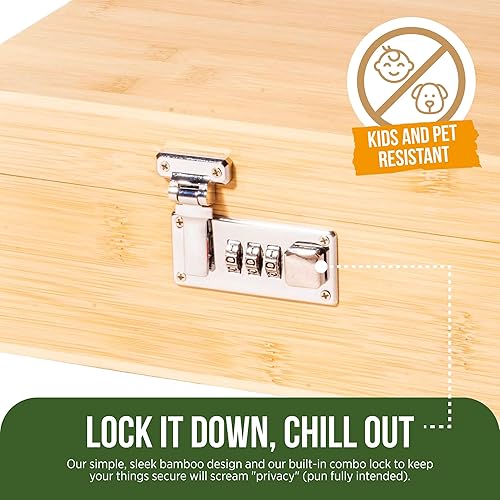 Miniatura 8 de La Caja de Almacenamiento OG - Caja Grande de Bambú con Cerradura de Combinación, Tapa Magnética, Bandeja Organizadora, Tubo Hermético y 3 Frascos a