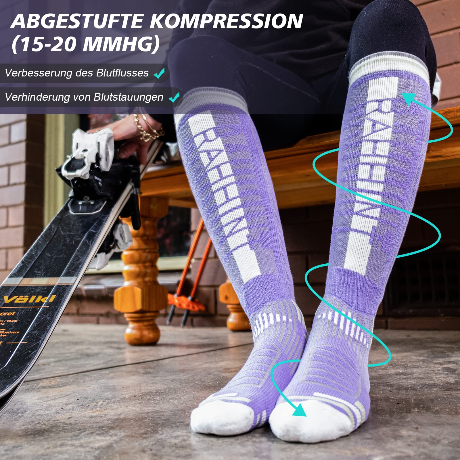 2 Paia Di Calze Sci in Lana Merino Per Uomo, Donna E Ragazzo, Calze Da Sci Snowboard a Compressione, Calze Termiche Sci Alte E Spesse Per Il Freddo, Traspiranti, Ad Asciugatura Rapida, Taglia 35-51