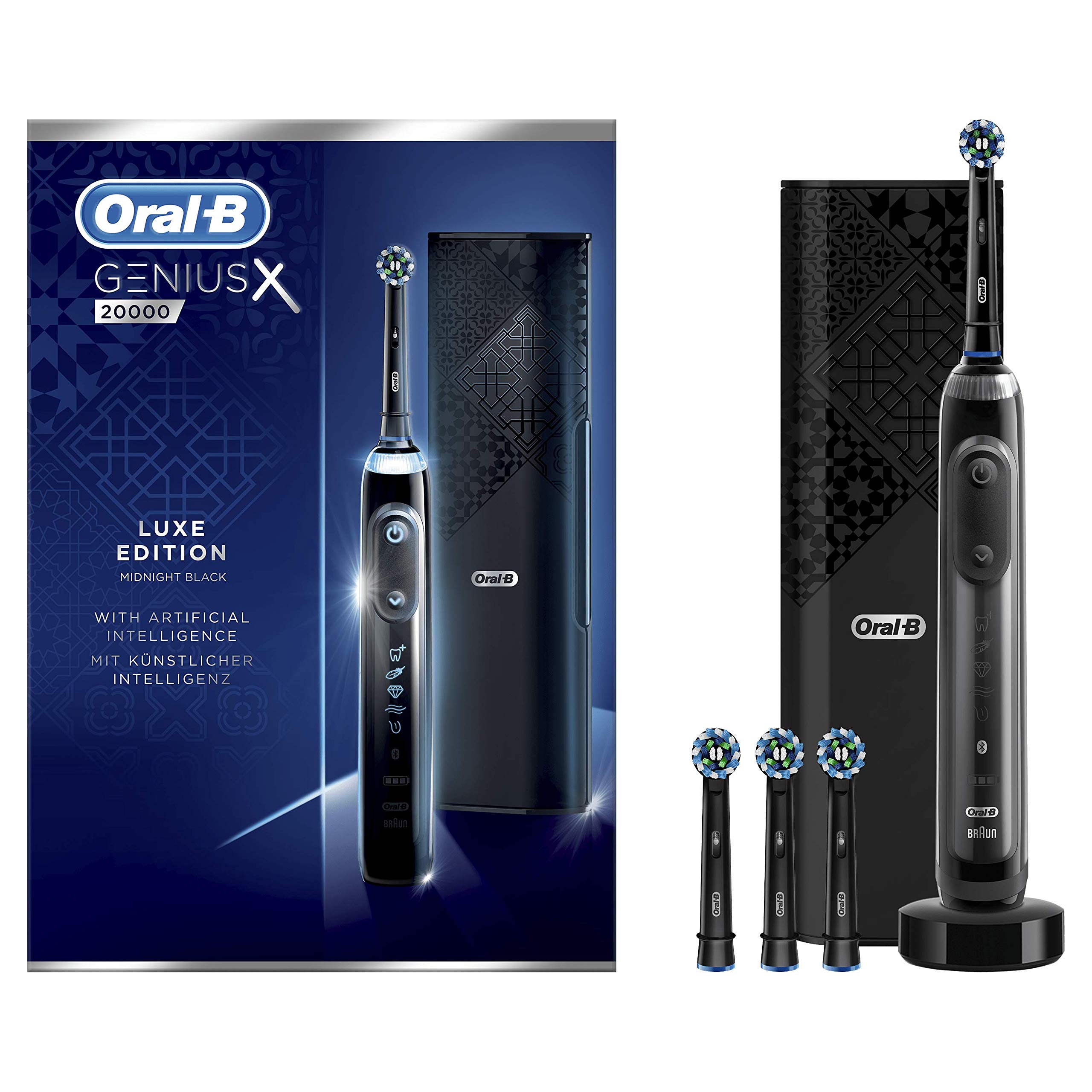Oral-B Genius X Luxury Brosse à Dents Électrique Rechargeable avec 1 Manche Intelligence Artificielle, Anthracite, 4 Brossettes et 1 Étui de Voyage Premium Offert