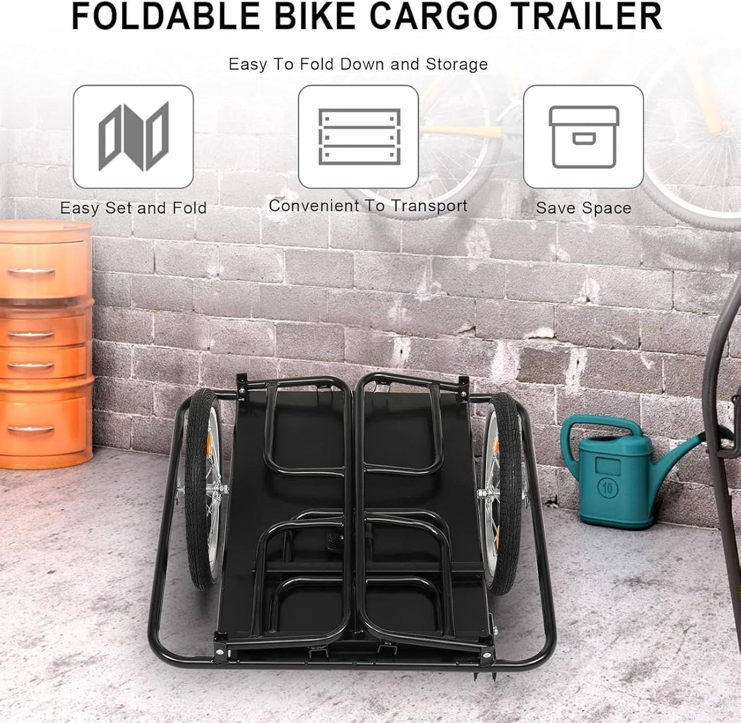 16in Bike Cargo Trailer W/Universal Hitch - 60kg Load Capacity, Foldable - Heavy Duty Bicycle Trailer Cargo, for Carrying Stuff