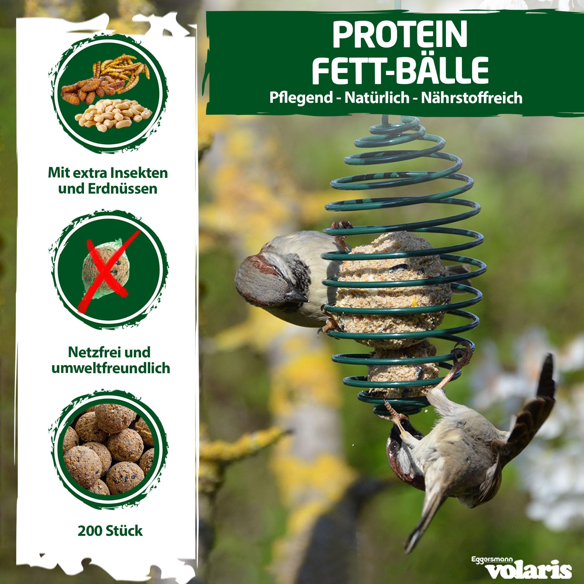 Eggersmann volaris Meisenknödel ohne Netz mit Insekten 200 Stück [Protein] 18 kg | Körnerkugel für Wildvögel | Nährstoffreiches Ganzahresfutter für alle Vogelarten | Vogelfutter Wildvögel ganzjährig