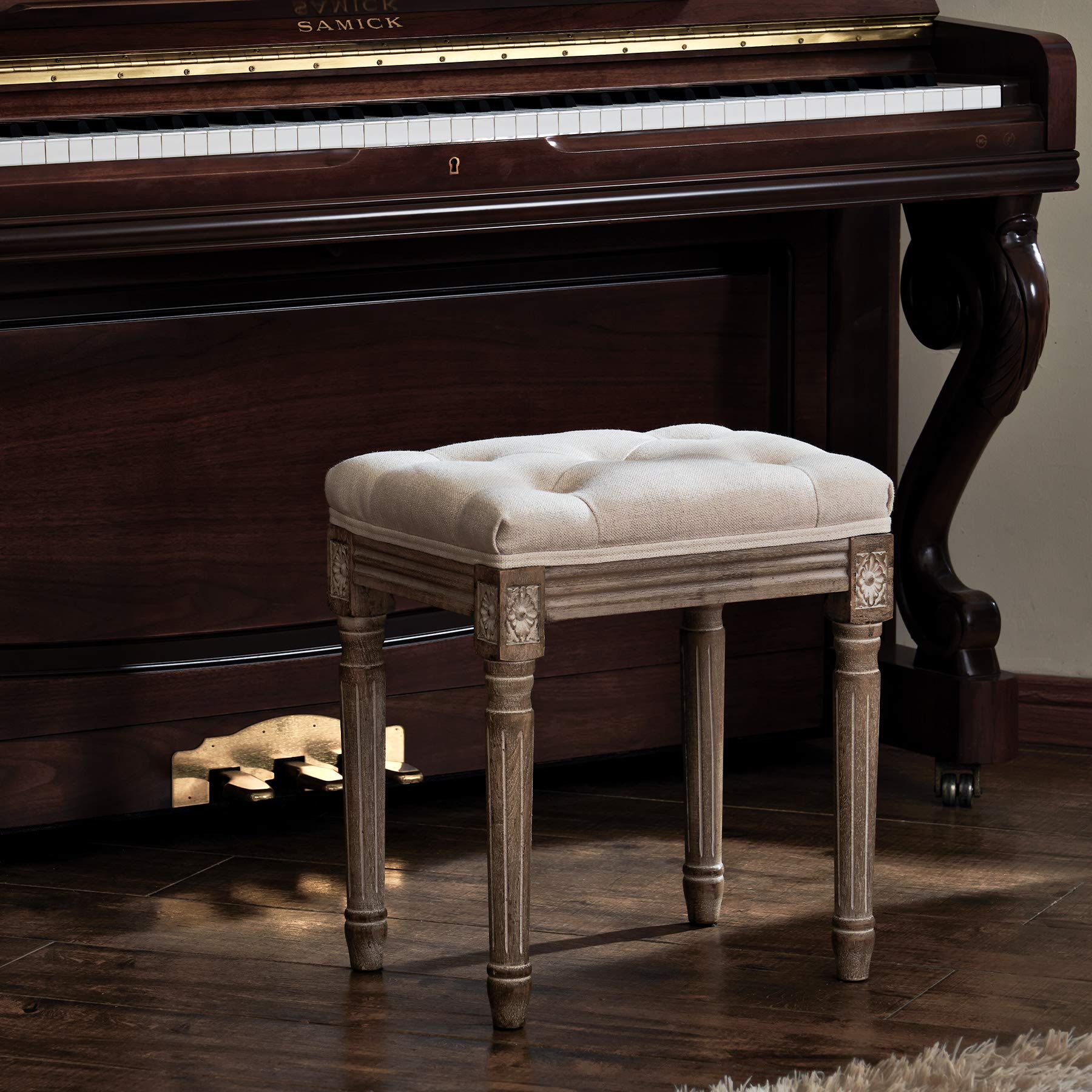 VONLUCE Taburete de Estilo Vintage con Patas de Madera - Taburete de Piano y Entrada para Dormitorio o Sala de Estar - 30x40x47cm