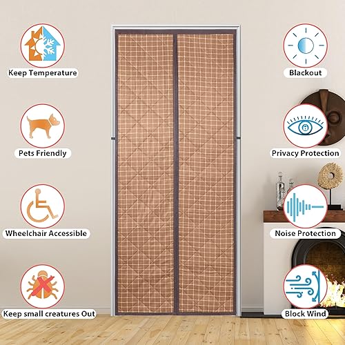 Miniatura 5 de Cortina de puerta magnética con aislamiento térmico para invierno, construcción de tres capas para un mejor aislamiento, relleno de fibra