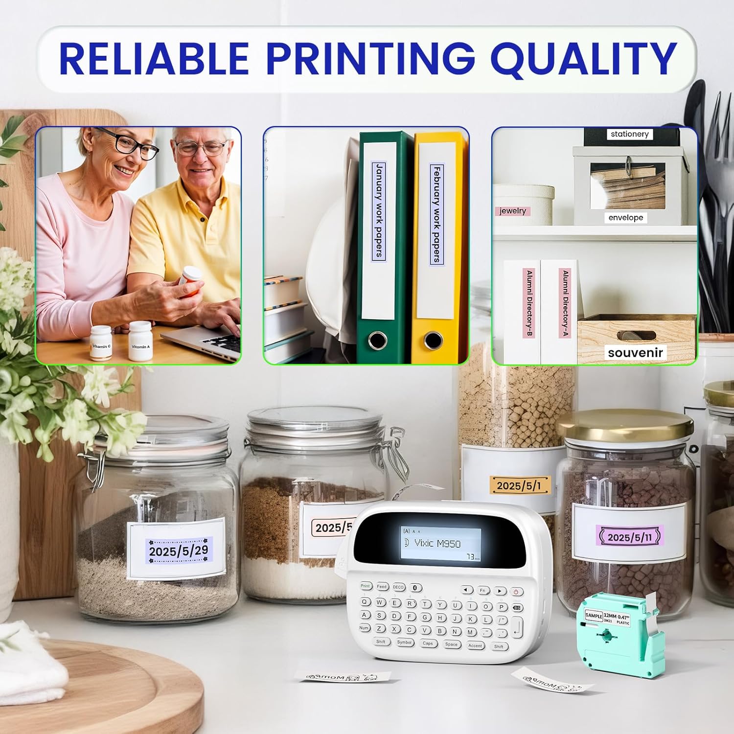 Vixic Label Maker Waterproof-Labels, Label Maker Machine with-Tape, Rechargeable Label Makers Printer Portable, M950 Backlit Labeler with Keyboard Support Bluetooth for Home Office Kids School Items - Image 7