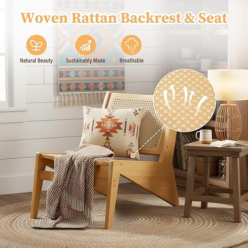 Miniatura 3 de Silla decorativa de ratán para sala de estar, silla auxiliar de mediados de siglo, cómodas sillas de bambú para dormitorio, sala de lectura, madera