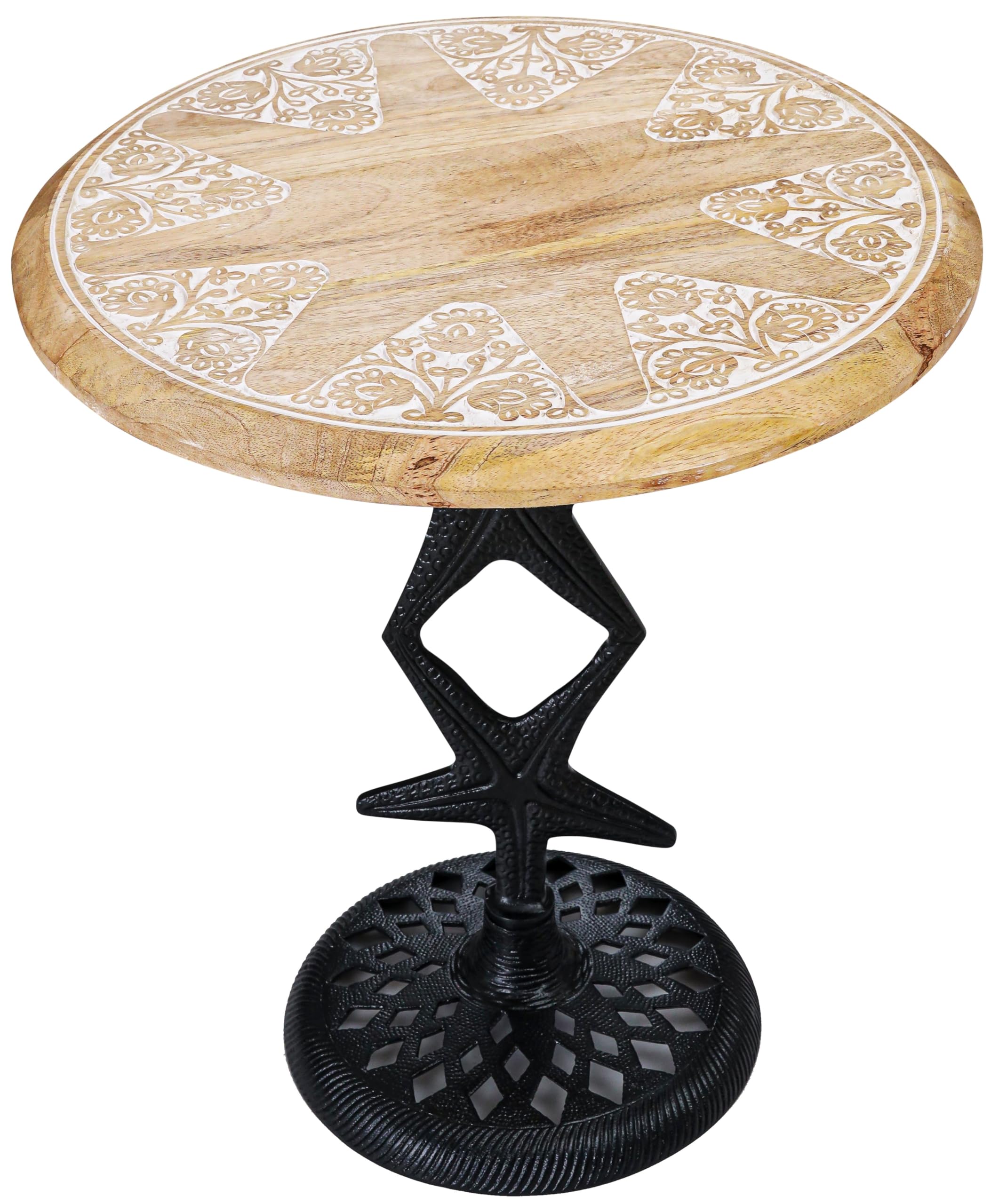 Side Tables-Hand Carved Vintage Boho Folding End Tables for Living Room, Entryway,Living Room, Bedroom -No Tools Assembly, 18"x22" White Wash with Black Aluminium Alloy_ Star