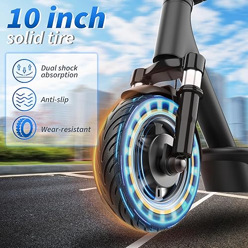 Miniatura 6 de Scooter eléctrico, motor de 500W, neumáticos sólidos de 10 pulgadas, rango de 28 millas, suspensiones duales, velocidad máxima de 22 MPH, scooter