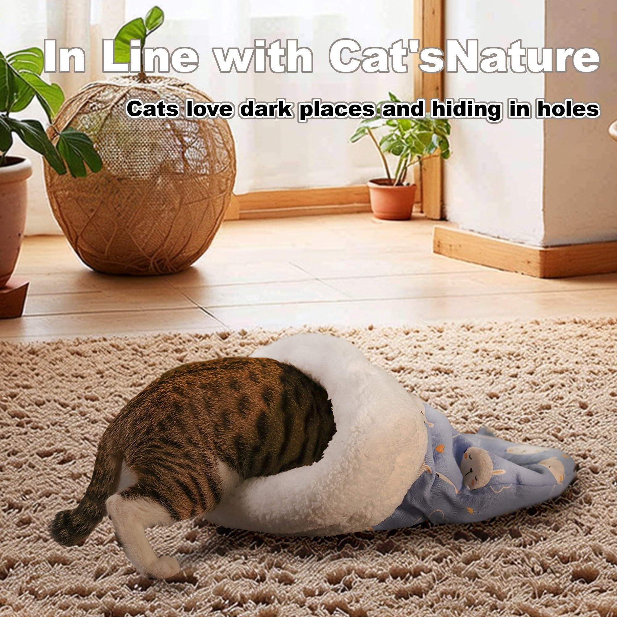 Cat Sleeping Bag for Indoor Cats 2026 Fluffy Cat Winter Nest Cave Bed - Image 3