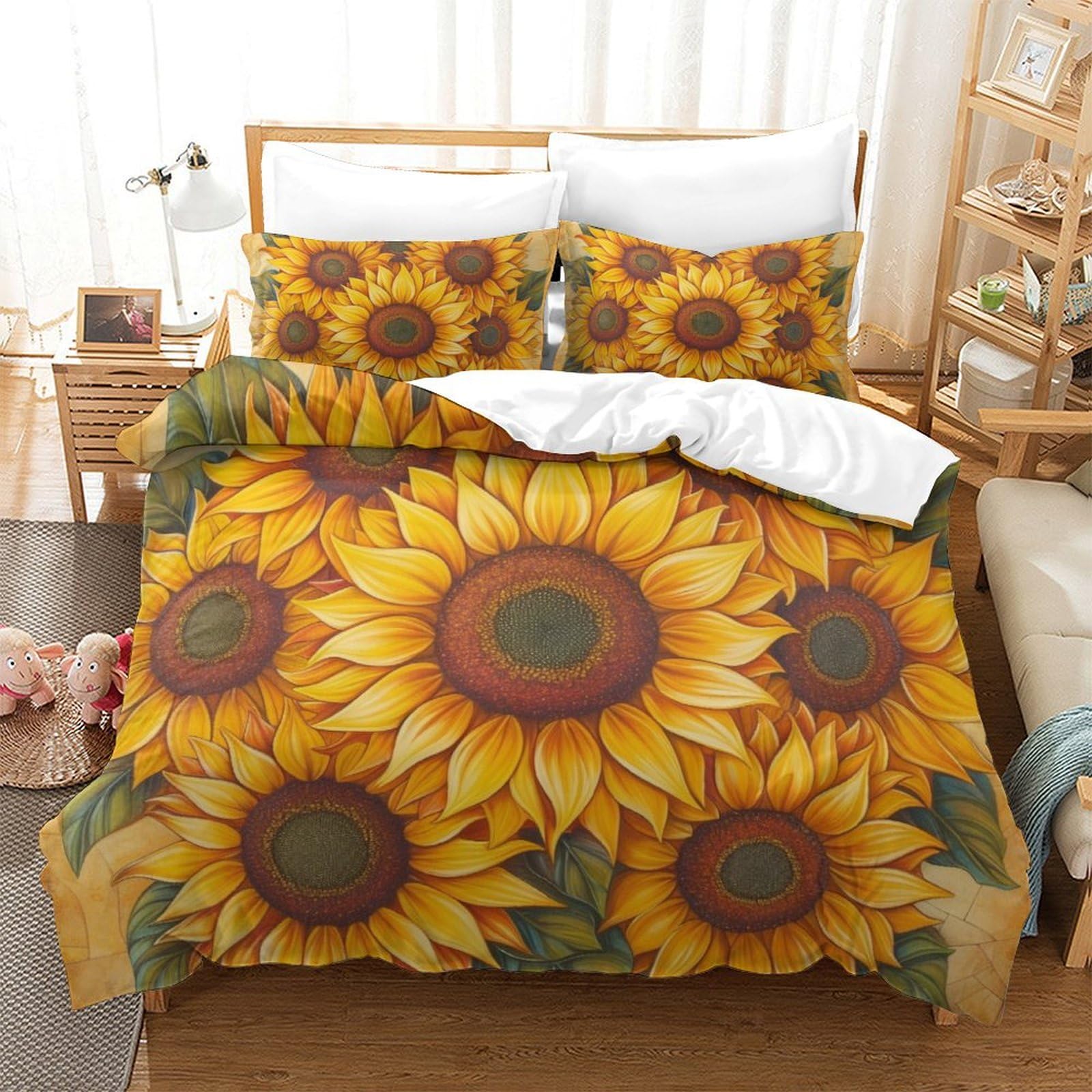 Housses de couettes tournesol 3D respirantes en microfibre super douce pour lit Super King