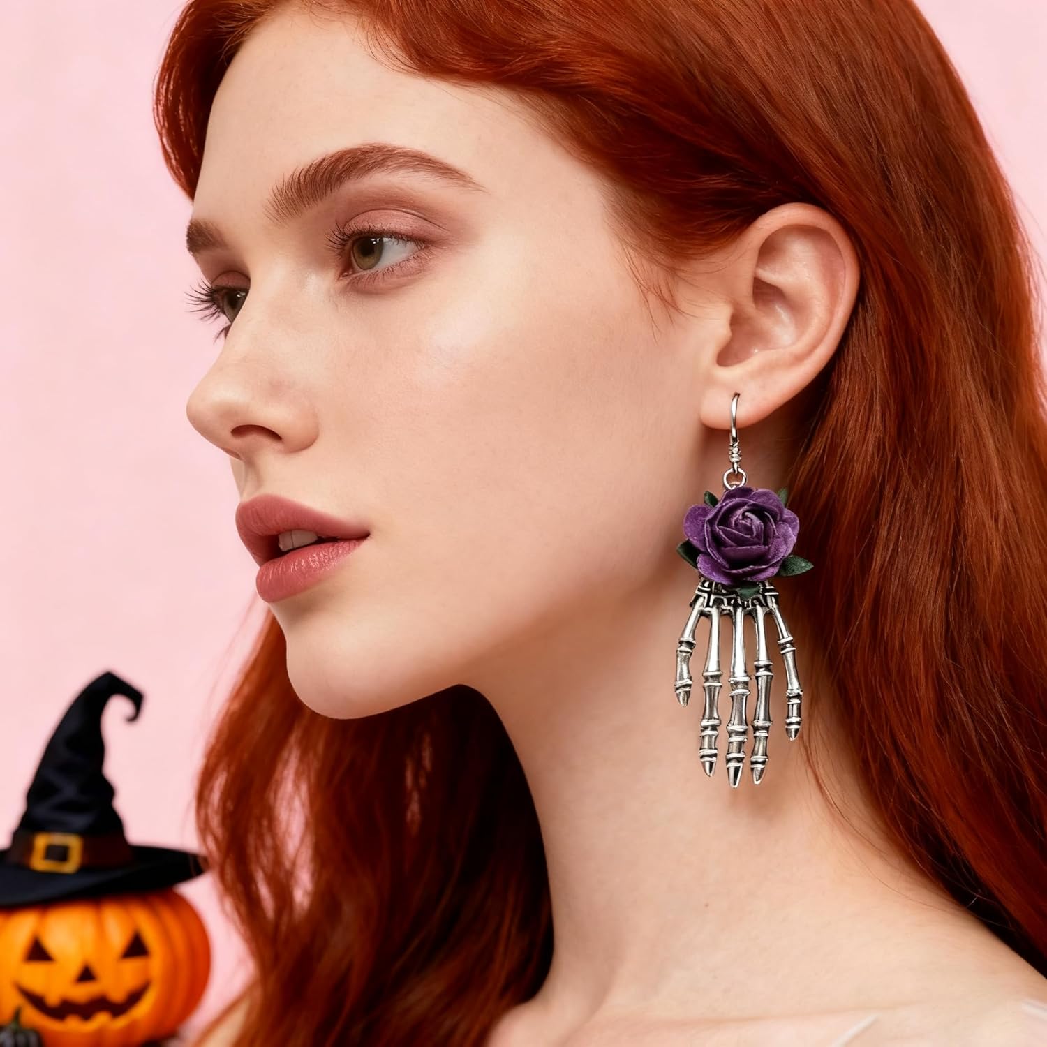 Vintage Gothic Skeleton Rose Drop Dangle Earring - Punk Skull Hand Earrings - Halloween Party Costume Accessories - Jewelry for Women - Image 5
