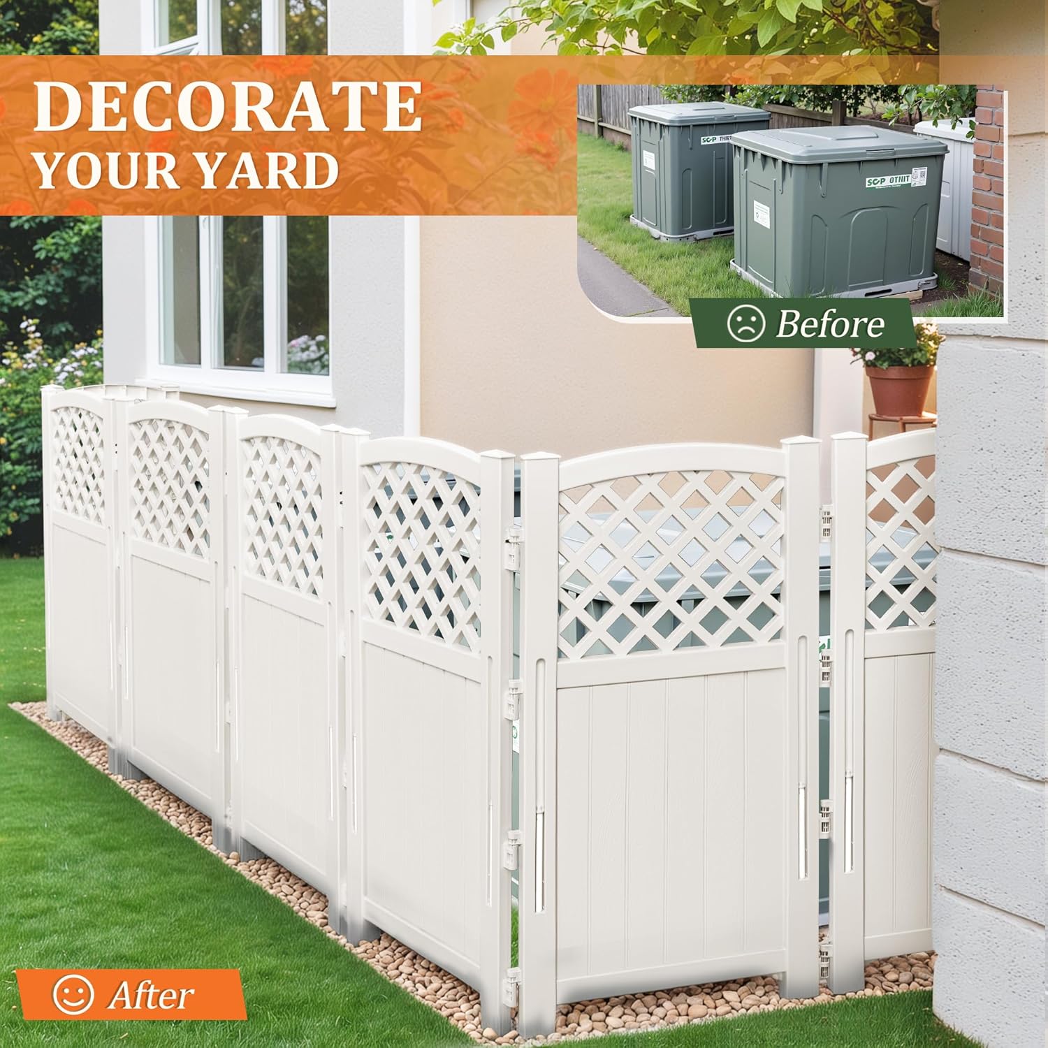Devoko Outdoor Privacy Fence, 4 Fence Panels Privacy Screen Panels for Outside and Yard, Resin Air Conditioner Lattice Fence for Trash Can (Off-White)