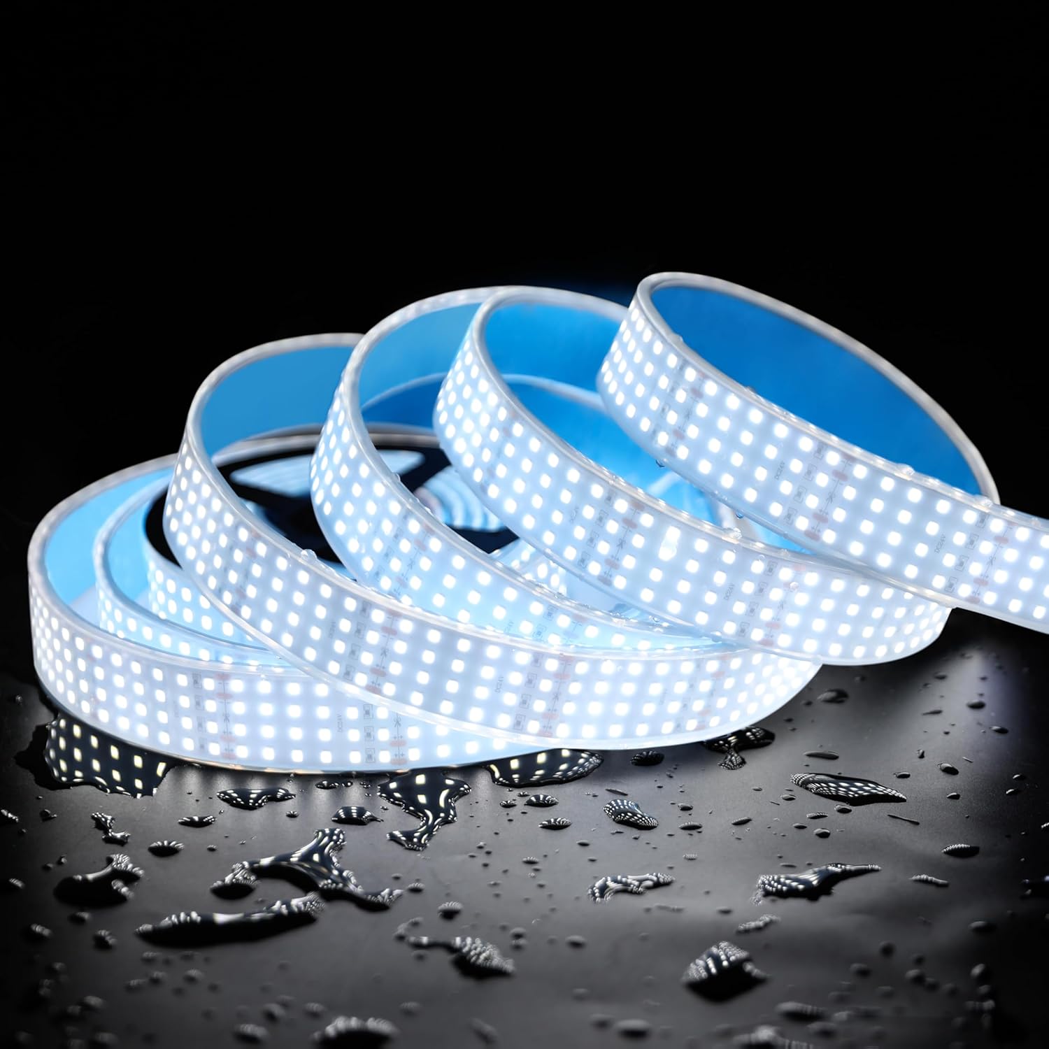 Quad Row Bright Outdoor IP67 Waterproof LED Light Strip 5M, 24V 2400 LEDs 17,650 lm/Roll High Output 6000K Daylight White CRI90+ 2835SMD 33mm Wide LED Strip Light with Adhesive (5m/16.4ft 6000K IP67)