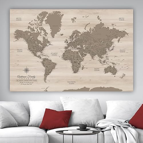 Miniatura 2 de Holy Cow Canvas Personalized Push Pin Map of the World on Canvas, World Map Pin Board, World Travel Map with Pins to Mark Places, Push Pin World Map