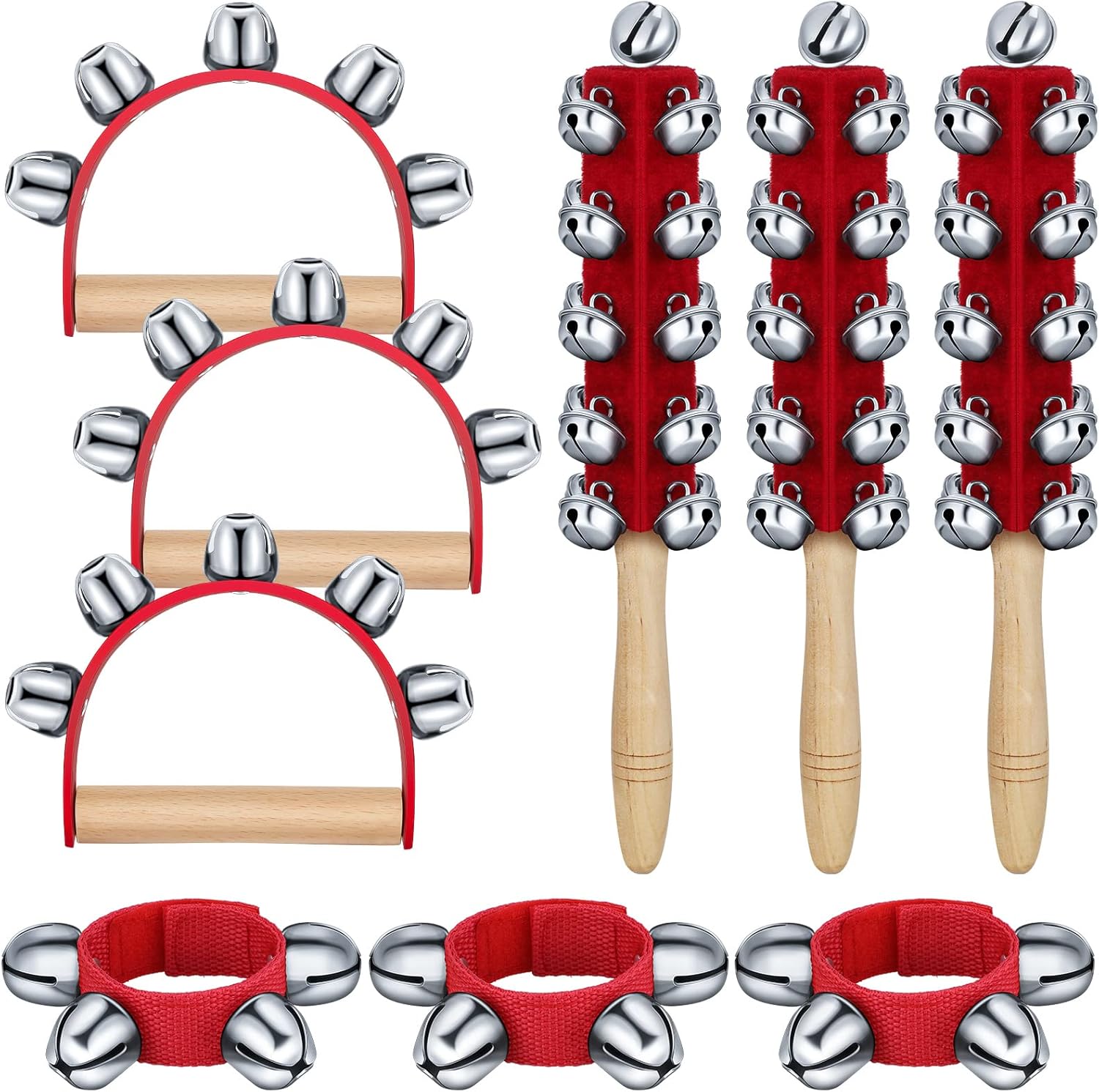 9 Pcs Christmas Hand Jingle Bells Wooden Hand Sleigh Bells