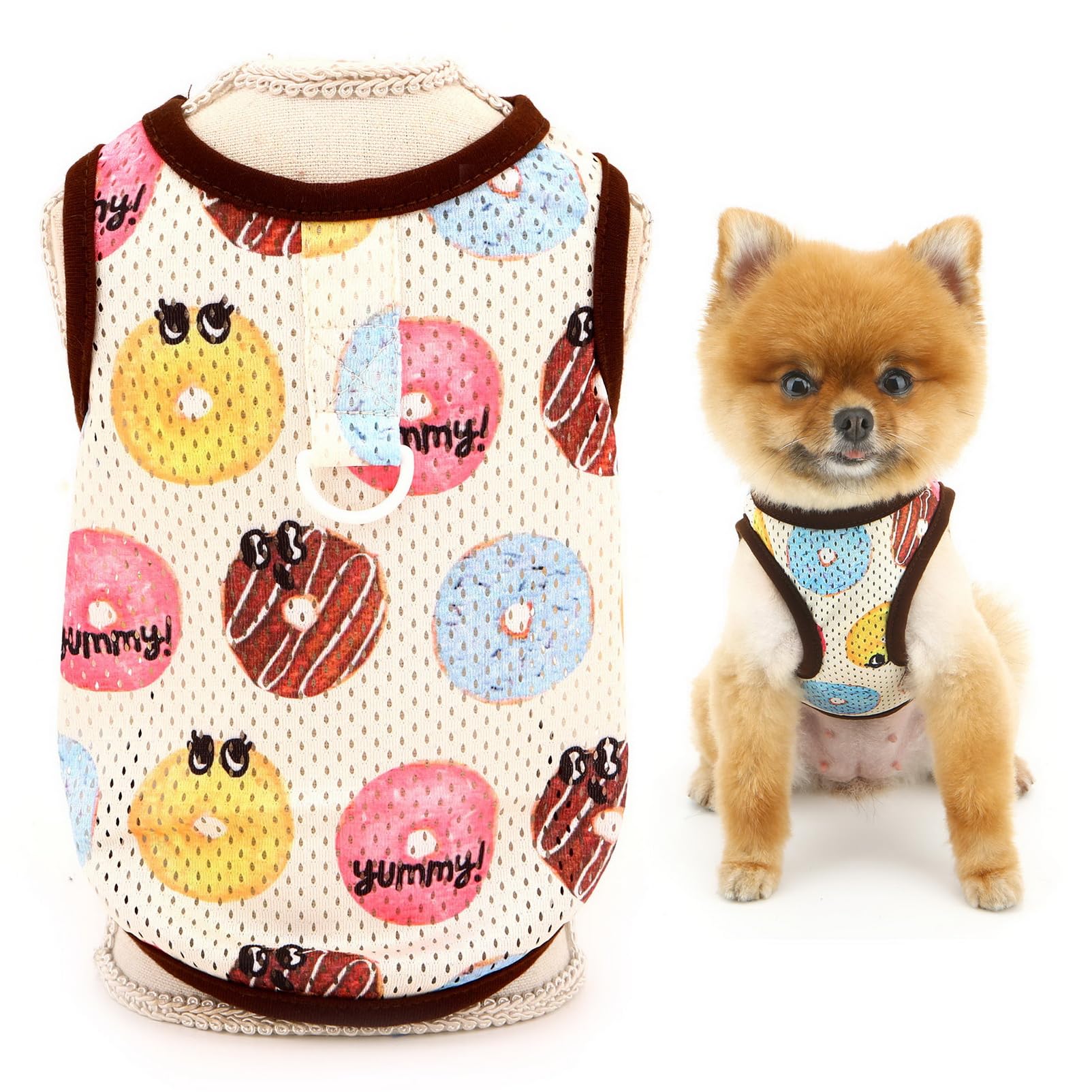 SMALLLEE_LUCKY_STORE Donut Mesh Cooling Shirt for Small Dogs, Coffee, M