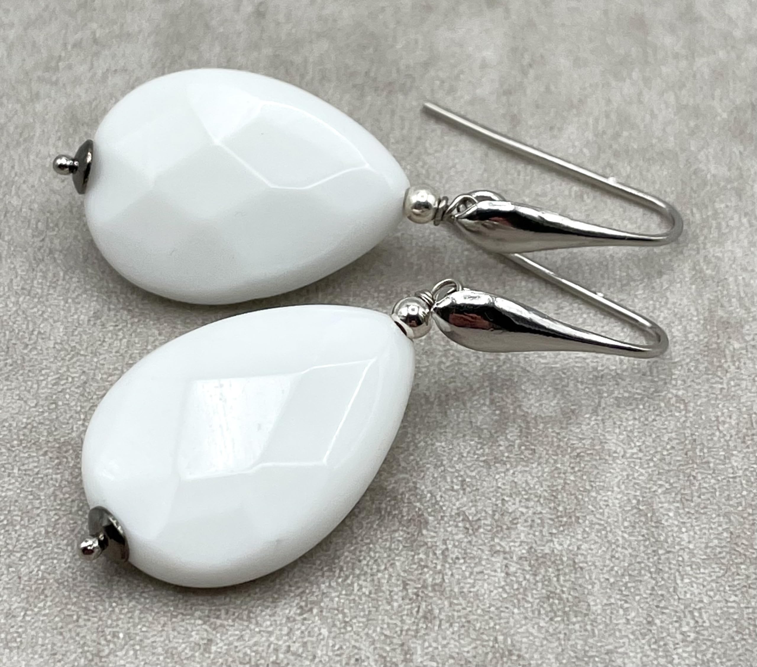 Orecchini con Gocce di Agata Bianca e Argento 925 Italiano, Pendenti Pietre Dure Naturali, Bijoux Made in Italy, Regalo per Lei