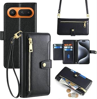 Compatible for Honor Magic8 Pro Air PU Leather Flip Folio Cover, Wallet Case Crossbody, with 6 Card Slots, Zipper Pocket, Shockproof Phone Case - Black