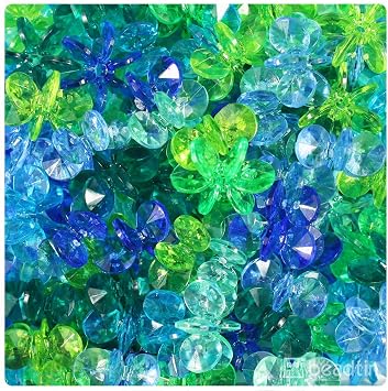 BeadTin Green & Blue Mix Transparent 18mm Sunburst Craft Beads 135pcs