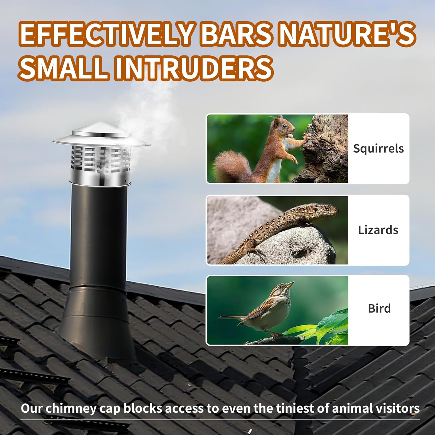 8 Inch Chimney Cap, 304 Stainless Steel Stove Pipe Cap with Spark Arrestor Mesh, Dual Fastening System for 8" Inner Diameter Wood Stove Pipe