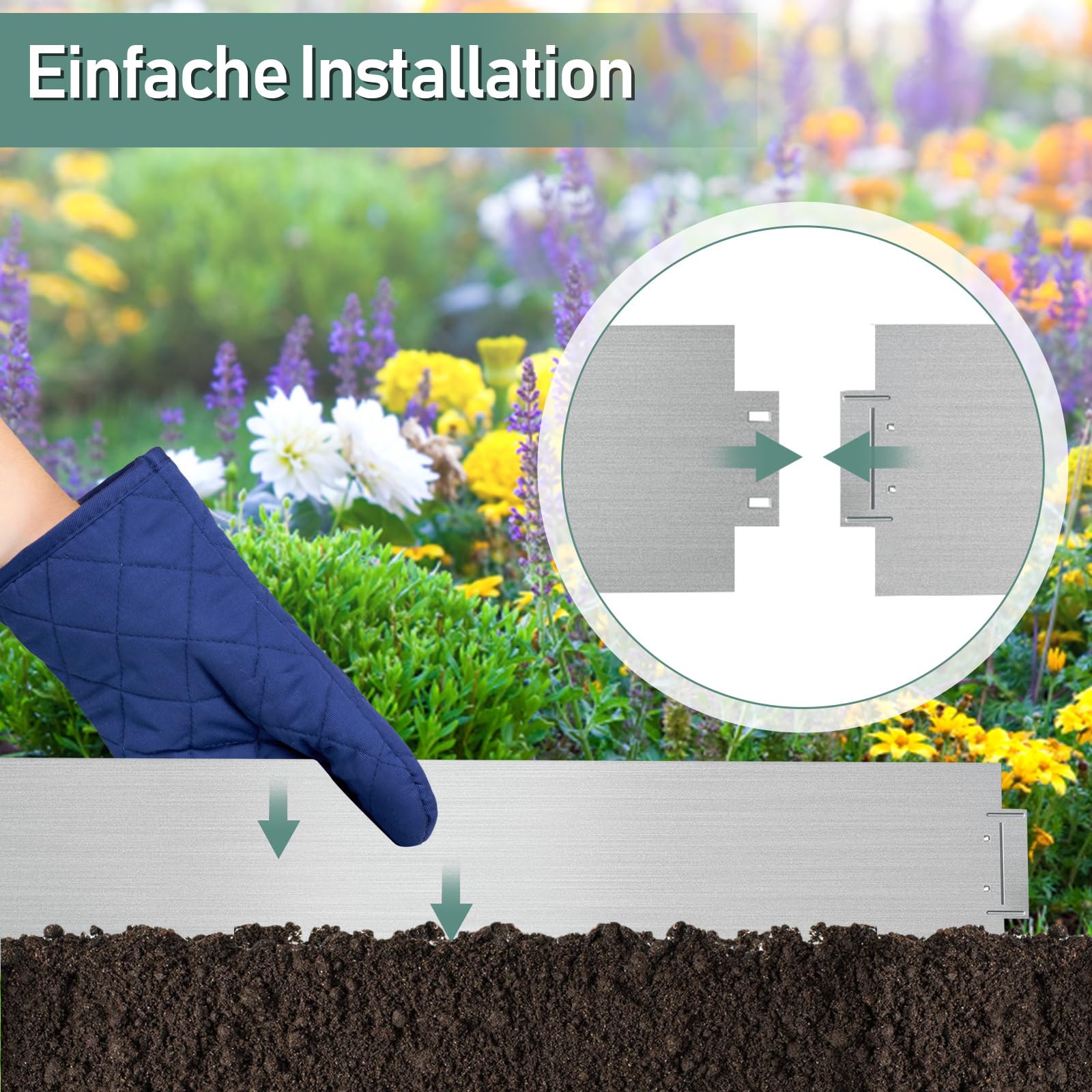 Rasenkante Verzinkt Metall, Beeteinfassung Metall 5m 10m 15m 20m 25m 30m 35m 40m 45m 50m, Rasenkanten Mähkante Palisade, Kann für Hof, Garten, Silber (Länge 15m - Höhe 15cm)