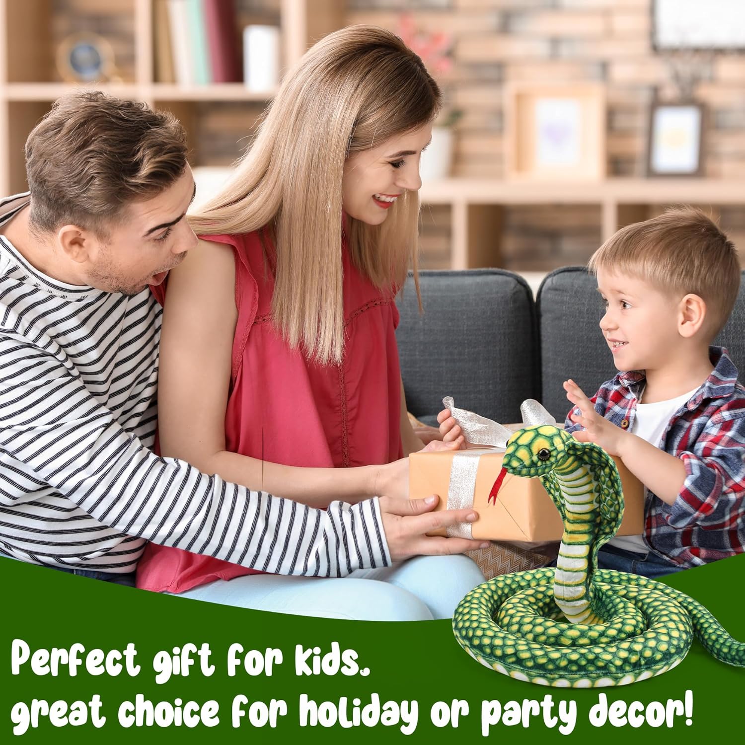 Romart Cobra Snake Stuffed Animal: 67-inch Large Realistic Cobra Plush Toy Long Giant Lifelike Stuffed Animals Snake Plushie Gifts for Kids Boys Girls Christmas, Wild Animals Party Decor(Green)