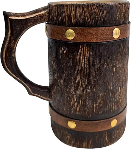 Miniatura 5 de Taza de cerveza de madera medieval rústica, hecha a mano, jarra vintage para café, Ale, Mead, regalo ecológico para hombres, padrinos de boda y