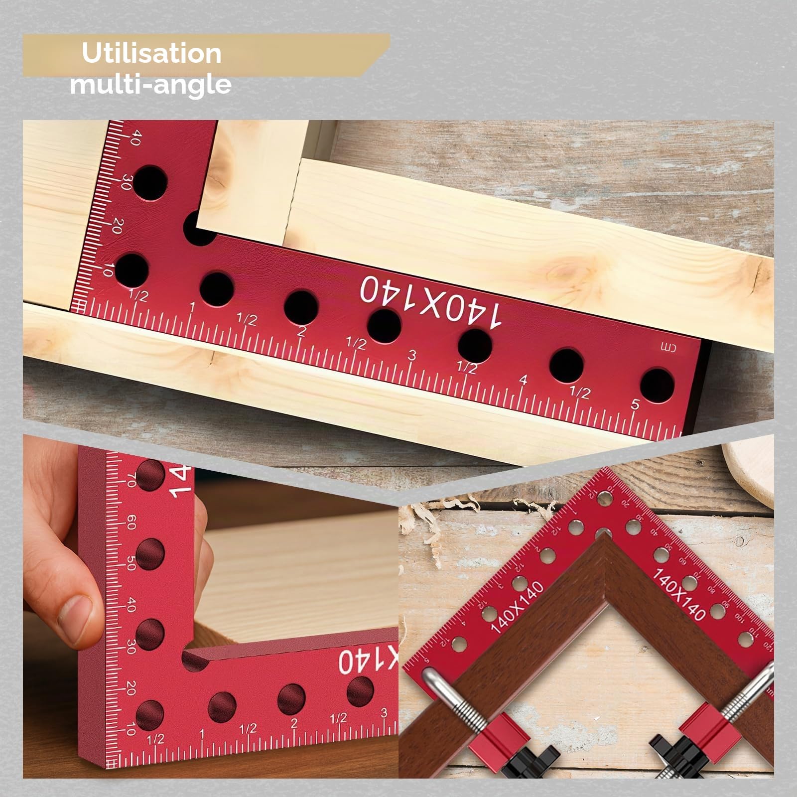 équerres De Positionnement à 90°, Lot De 4 équerre De Positionnement à 90° 140 Mm (5,5 Pouces) En Aluminium Outils De Menuiserie équerre Charpentier Pour Le Travail Du Bois Et Le Bricolage Rouge