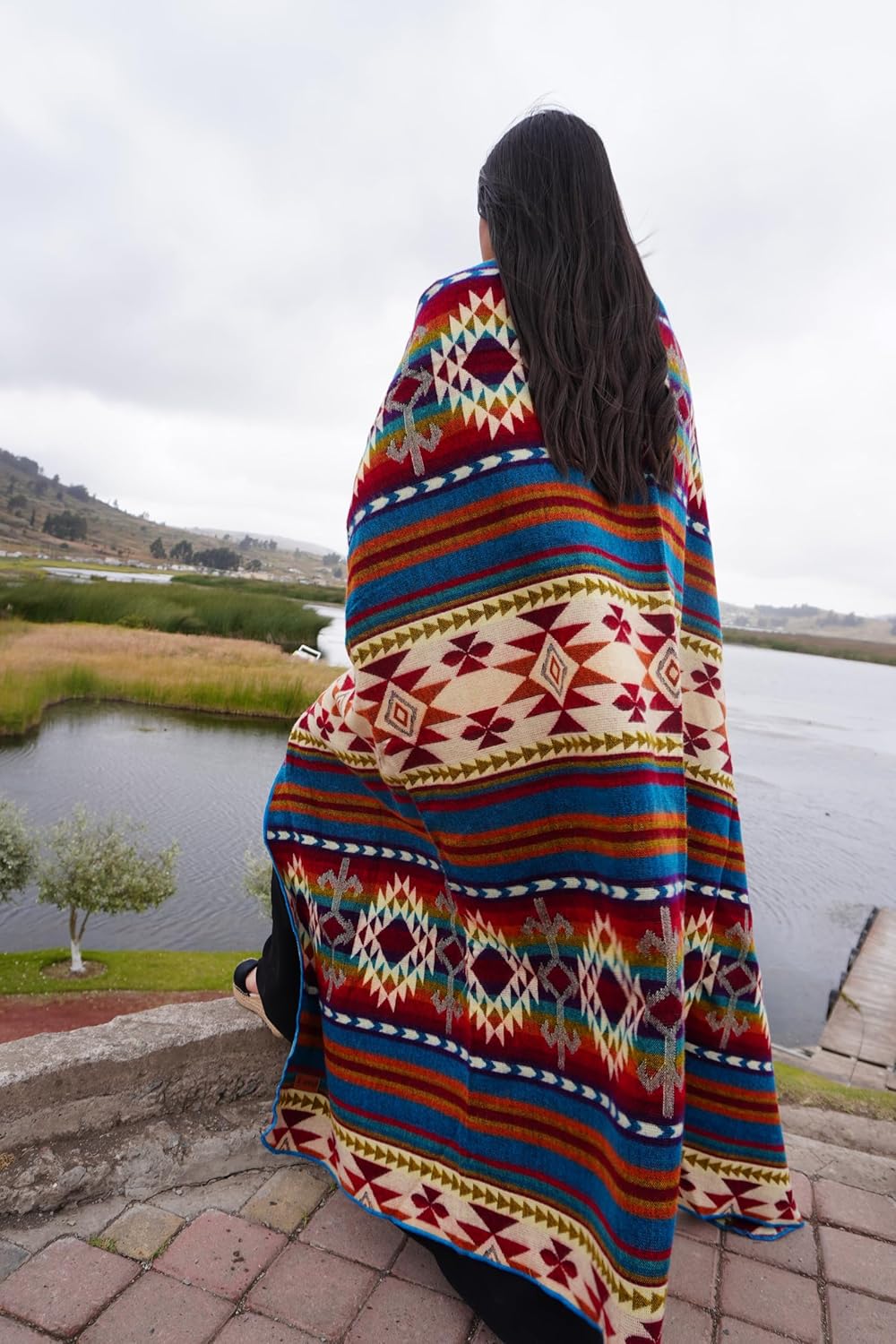 Alpaca Wool Blanket, King Size 100 x 83, Reversible 2 in 1, Thick and Ultra Soft, Hypoallergenic, Non-Itchy, Handmade in Ecuador. Premium Alpaca Wool Throw Blanket for Cozy Comfort (Turquoise) - Image 8