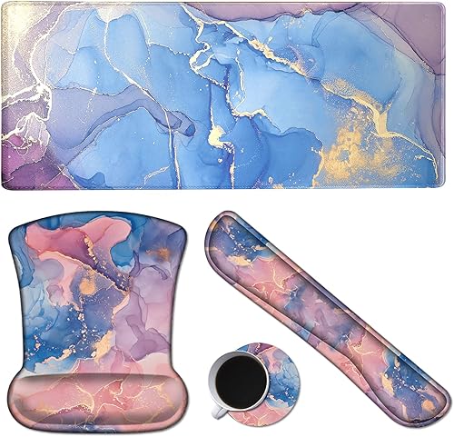 Alfombrilla de mouse para juegos con reposamuñecas y juego de soporte para teclado, alfombrilla de mouse de escritorio completo de espuma