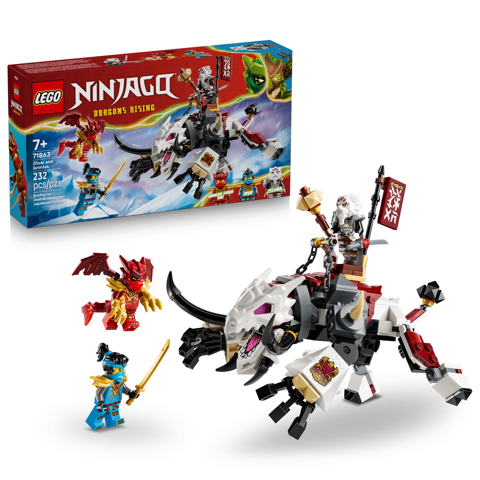 NINJAGO Zilvar and Grimtak the Dragon Beast 71863 | Building Toys for Boys & Girls, Ages 7+, Action Figures for Pretend Play, 3 Minifigures, 232 pieces, Gift for Birthdays