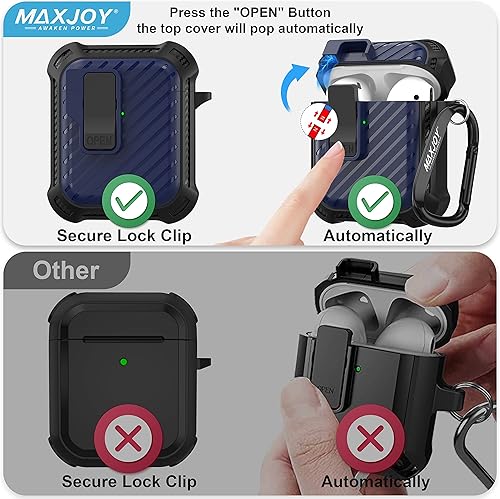Miniatura 2 de Maxjoy Funda para AirPods de 2 generación, funda protectora para AirPods 2 con bloqueo seguro automático Gen 2, funda militar dura a prueba de