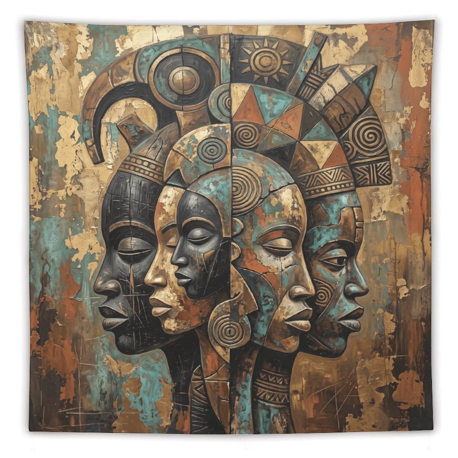 W7C8U2X3 African Mask Portraits Wall Tapestry, Oil Painting, Living Room