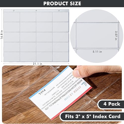Miniatura 4 de Soporte para tarjetas de índice de 3 x 5 pulgadas 20 ranuras para tarjetas biblioteca bolsillos para tarjetas organizador de plástico transparente