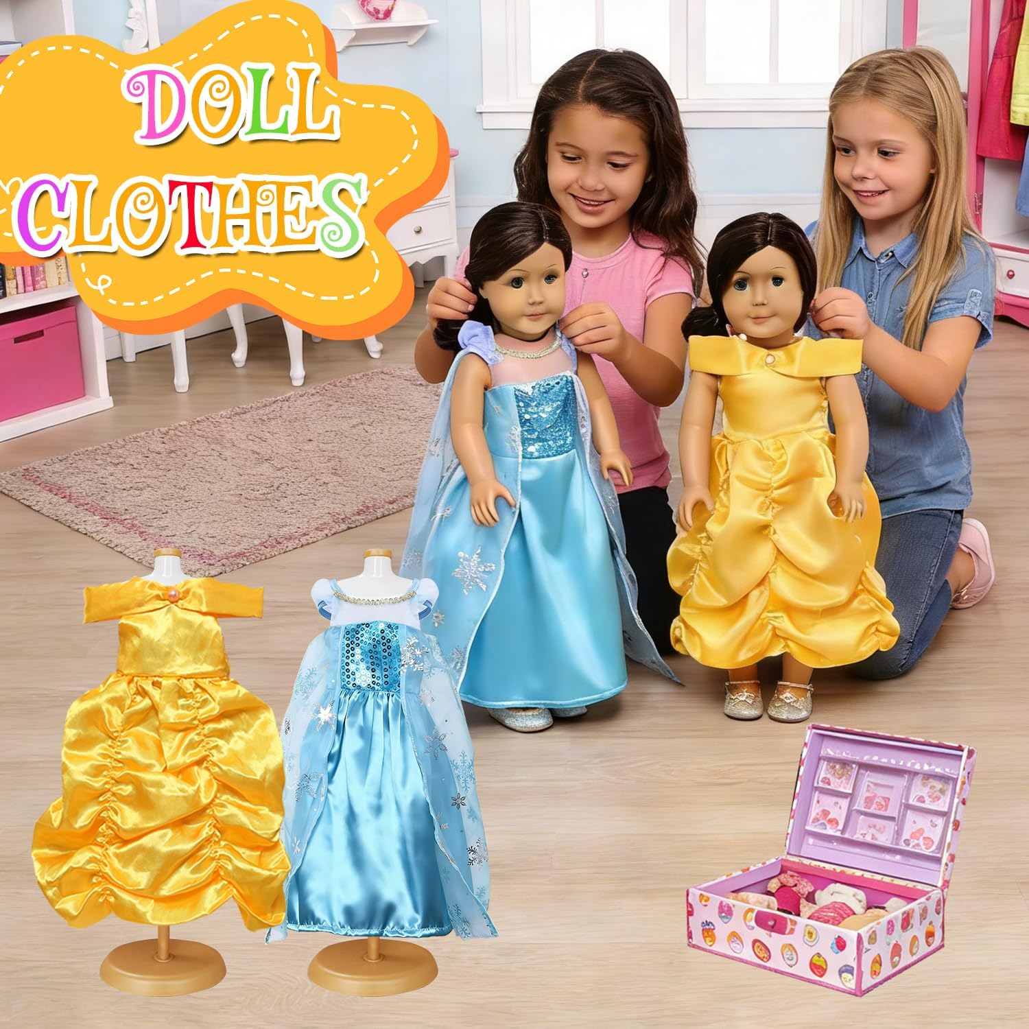 American 18 inch Doll Clothes Accessories -6Pcs Different Princess Costume Gift Fits All 18-inch Girl Dolls