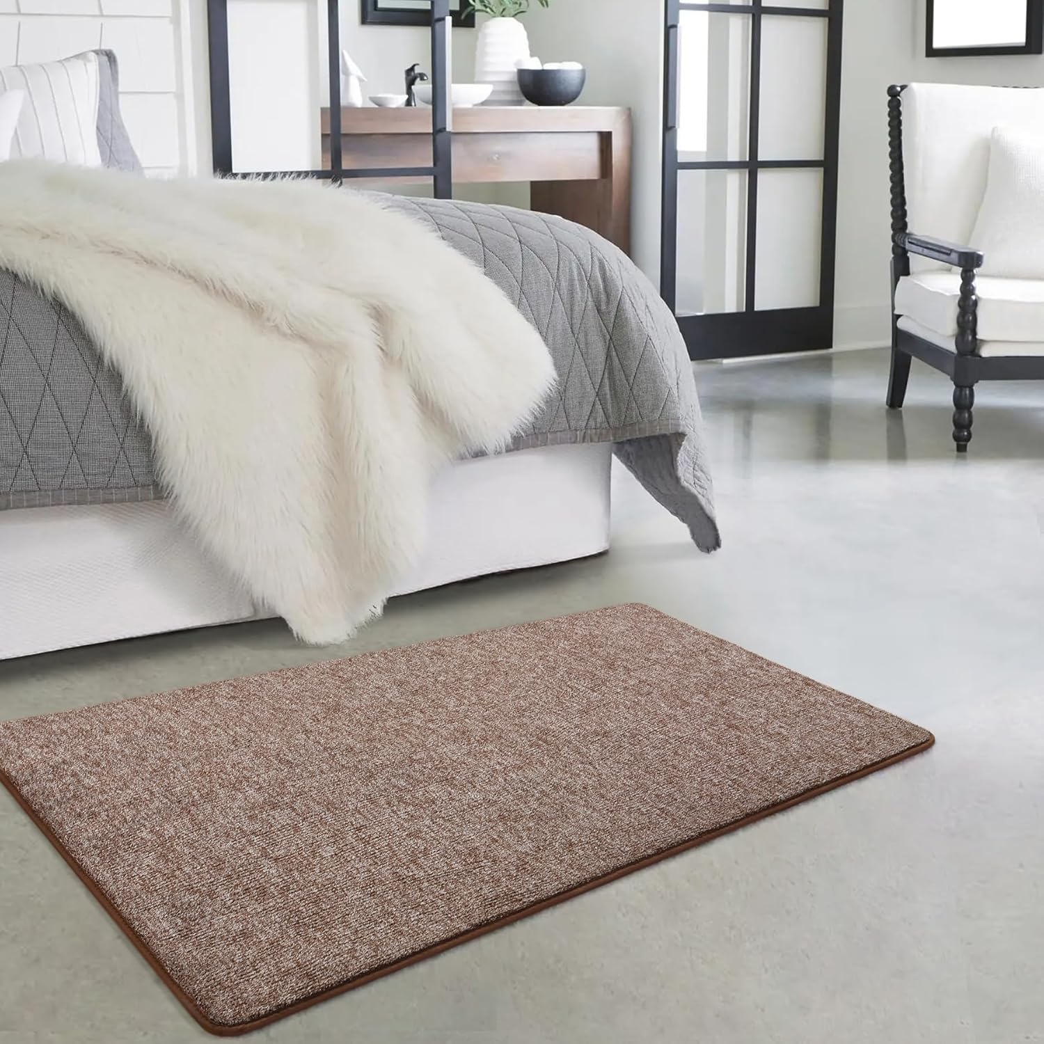 Keeko Soft 2x4 Small Runner Rug Brown, Bedside Rugs for Bedroom Indoor Runner Hallway Carpets Non Slip Living Room Area Throw Rugs Memory Foam Laundry Room Rug for Teen Kids Boys Dorm Room Decor