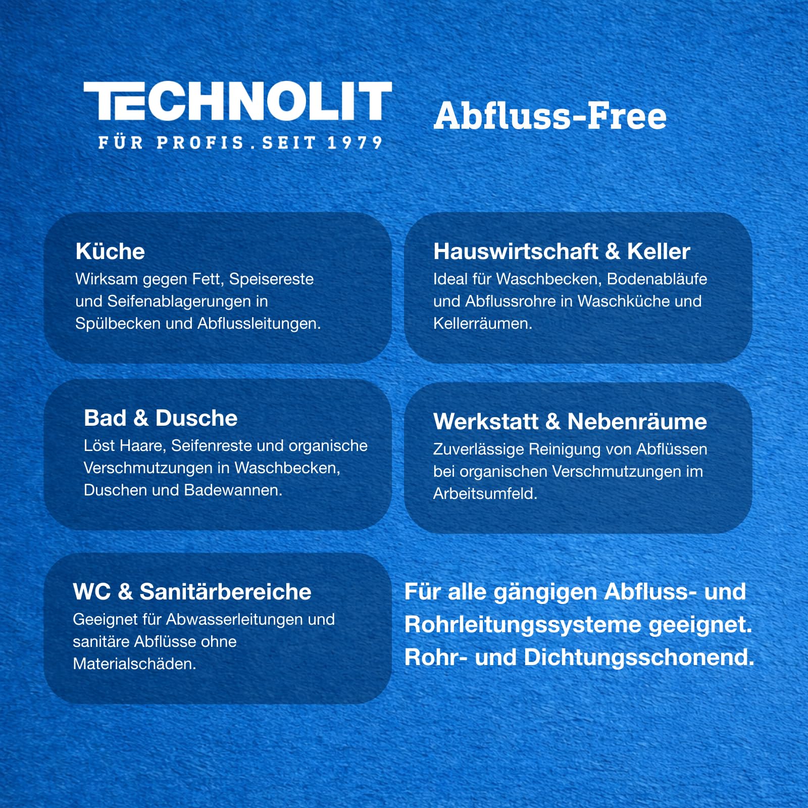 TECHNOLIT Abfluss-Free 1L | Rohrreiniger Konzentrat | Chlorfrei | Gegen Haare, Seife, Papier | Sinkt durch Wasser zur Verstopfung | Sicher für Rohre & Dichtungen | Küche, Bad, WC, Becken