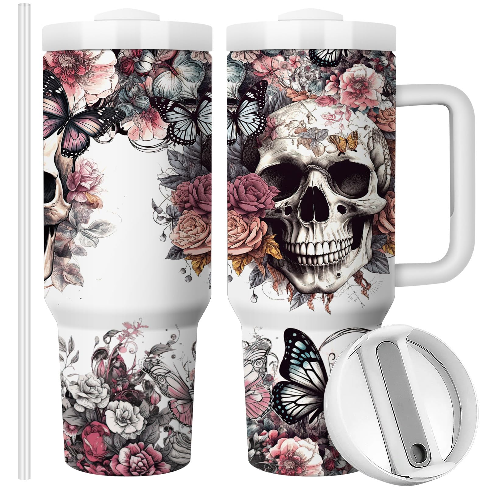 Amazon.com | Equoza Gothic Skull Floral 40oz Tumbler with Handle