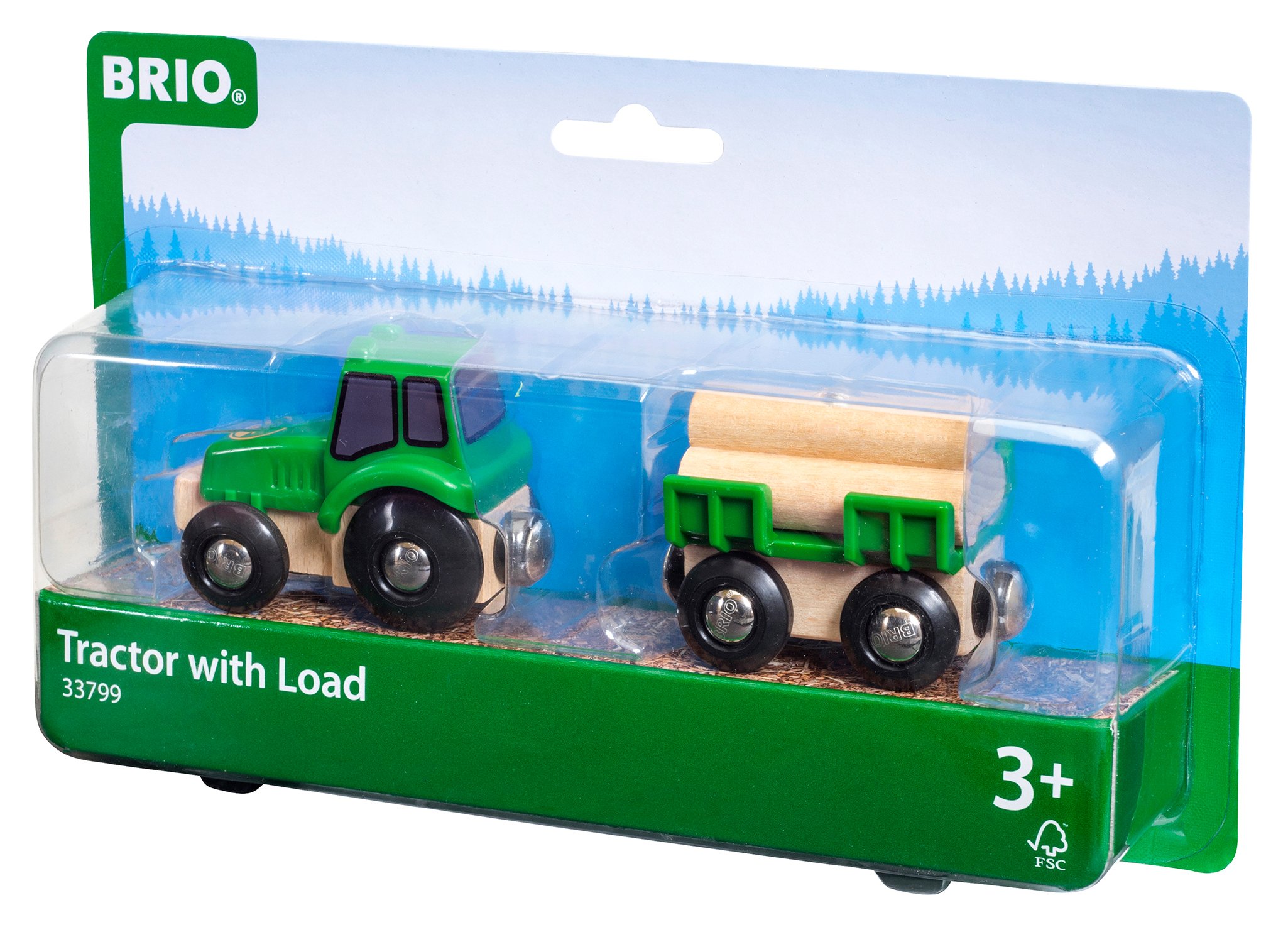 BRIO World 33204 Parkhaus, Straßen & Schienen – Eisenbahnzubehör Holzeisenbahn – Empfohlen für Kinder ab 3 Jahren & Bahn 33799 - Traktor mit Holz-Anhänger