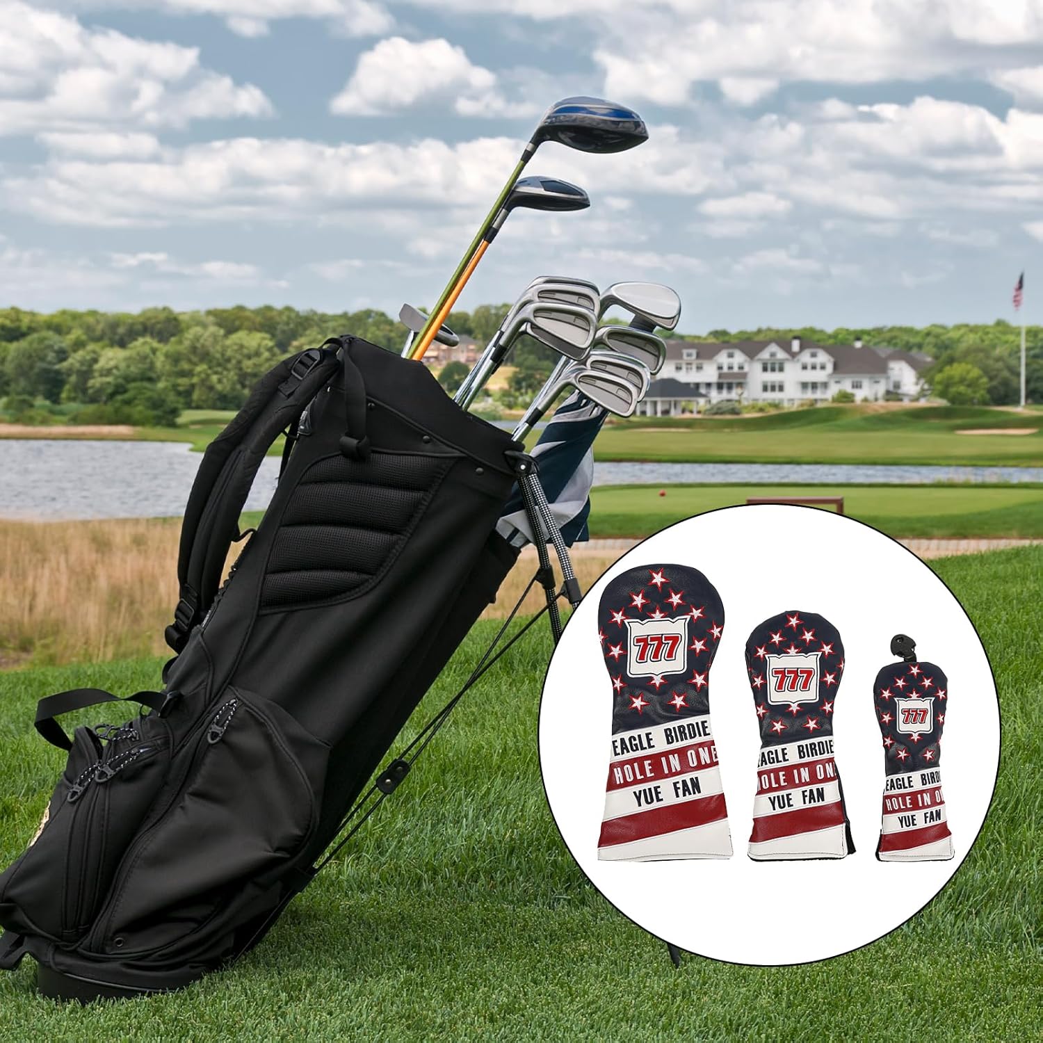 3Pcs Star Pattern Wood Head Covers PU Leather Golfs Club Golfs Driver Hybrids PU Leather Golfs Club Head Covers