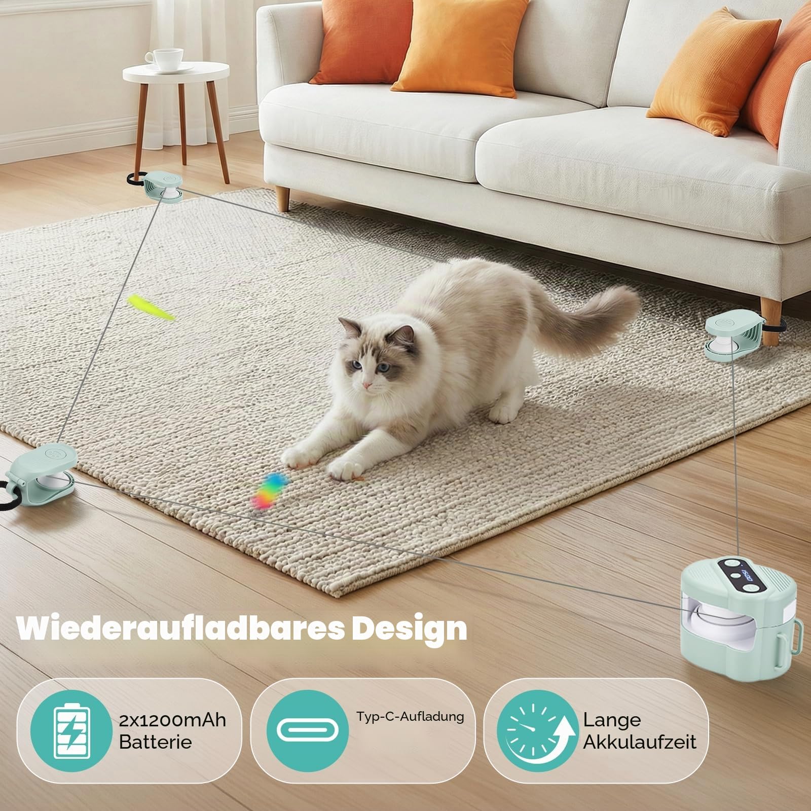 Interaktives Katzenspielzeug für Drinnen, Automatisches/Ferngesteuertes Simuliertes Katzenjagdspielzeug, Energieraubendes Spielzeug für Haustiere, Geschwindigkeit einstellbar(Hellgrün)