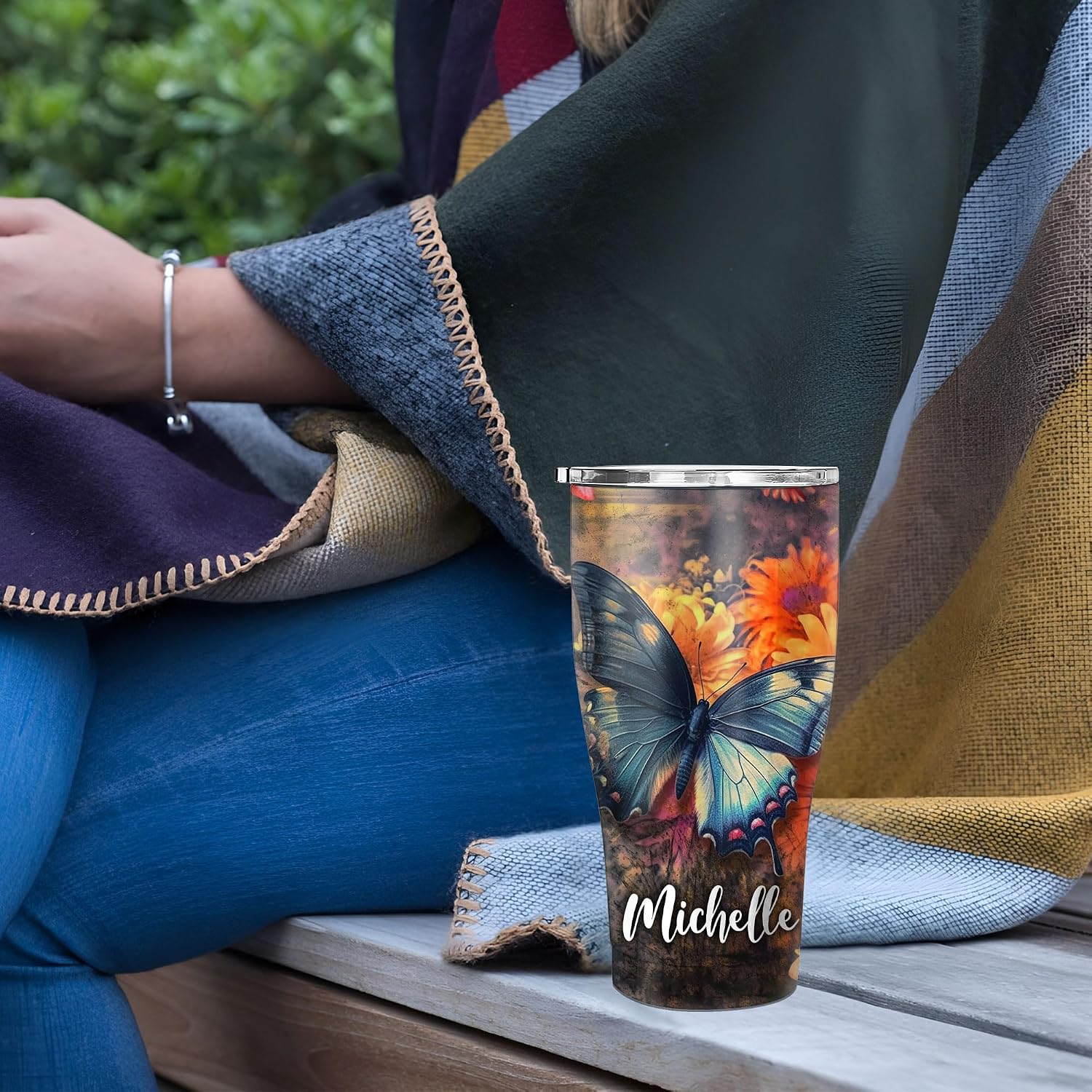 Hyturtle Personalized Butterfly 30 oz Tumbler Gifts for Butterfly Lovers - Butterfly Birthday Gifts for Women - Butterfly Lover Gifts - Girl Who Loves Butterflies Custom 30oz Stainless Steel Tumbler