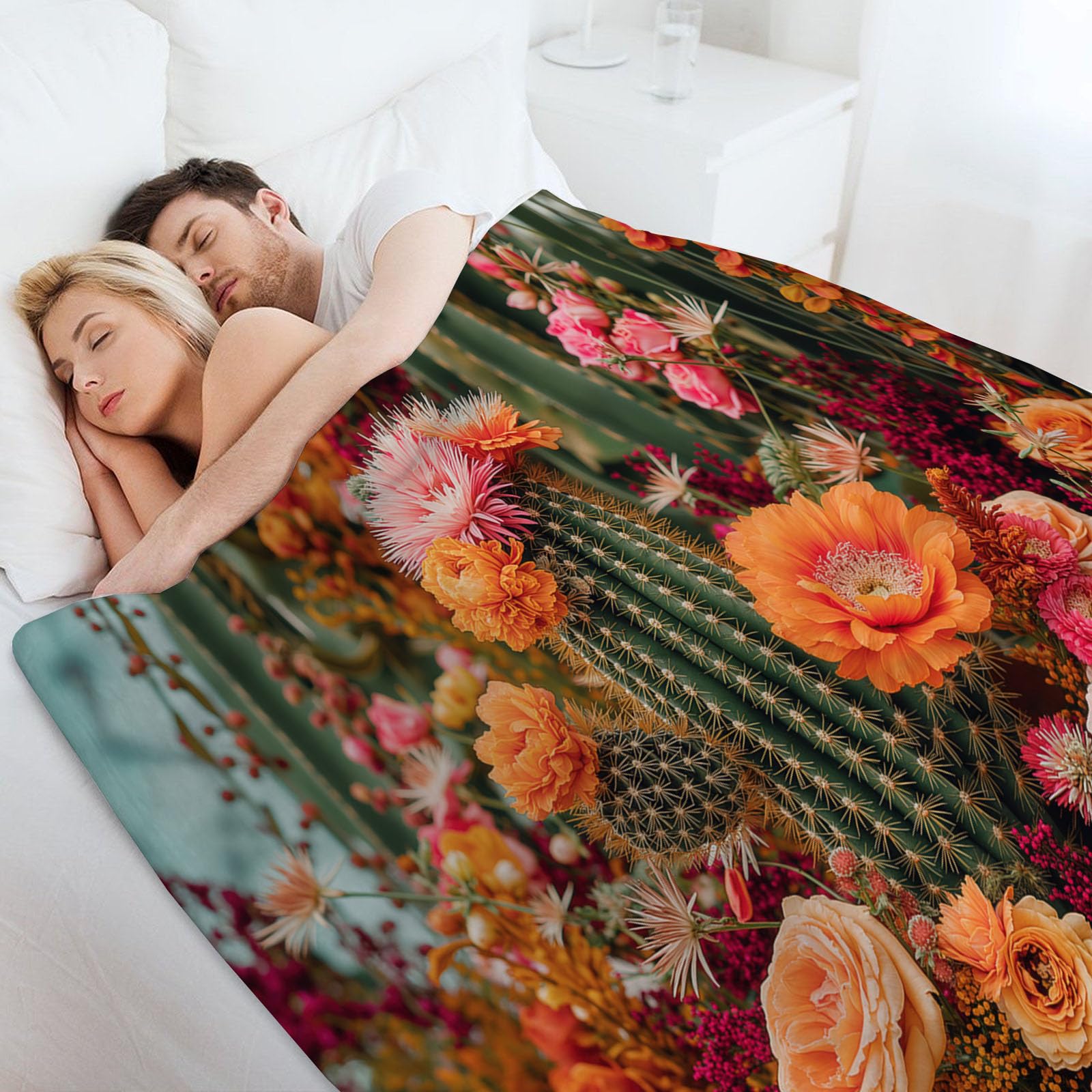Manta Fotografía De Flores Franela de Suave, Manta Vistoso con Estampado Cactus Rosas Margaritas Suave y Acogedora, para Niños y Adultos Cama Sofá Sillón Viajes 220x240 cm