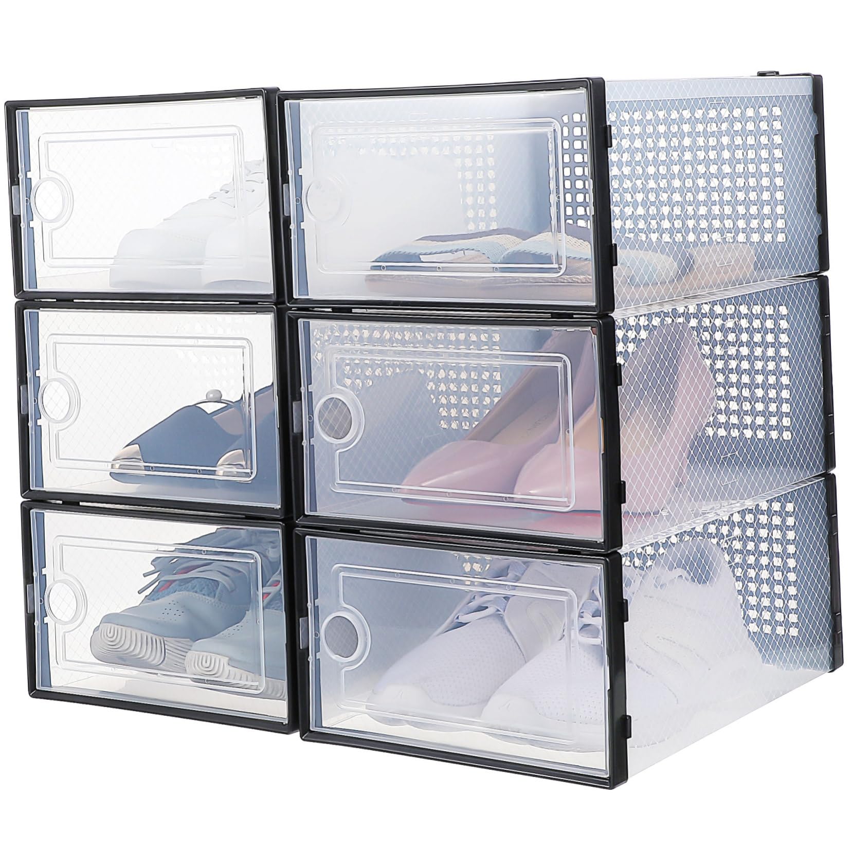 Cabilock 6pezzi Scatole Portascarpe Trasparenti Impilabili Contenitori per Scarpe Multiuso Organizer per Armadi Portascarpe Design Chiaro Protezione da Sporco e Danni