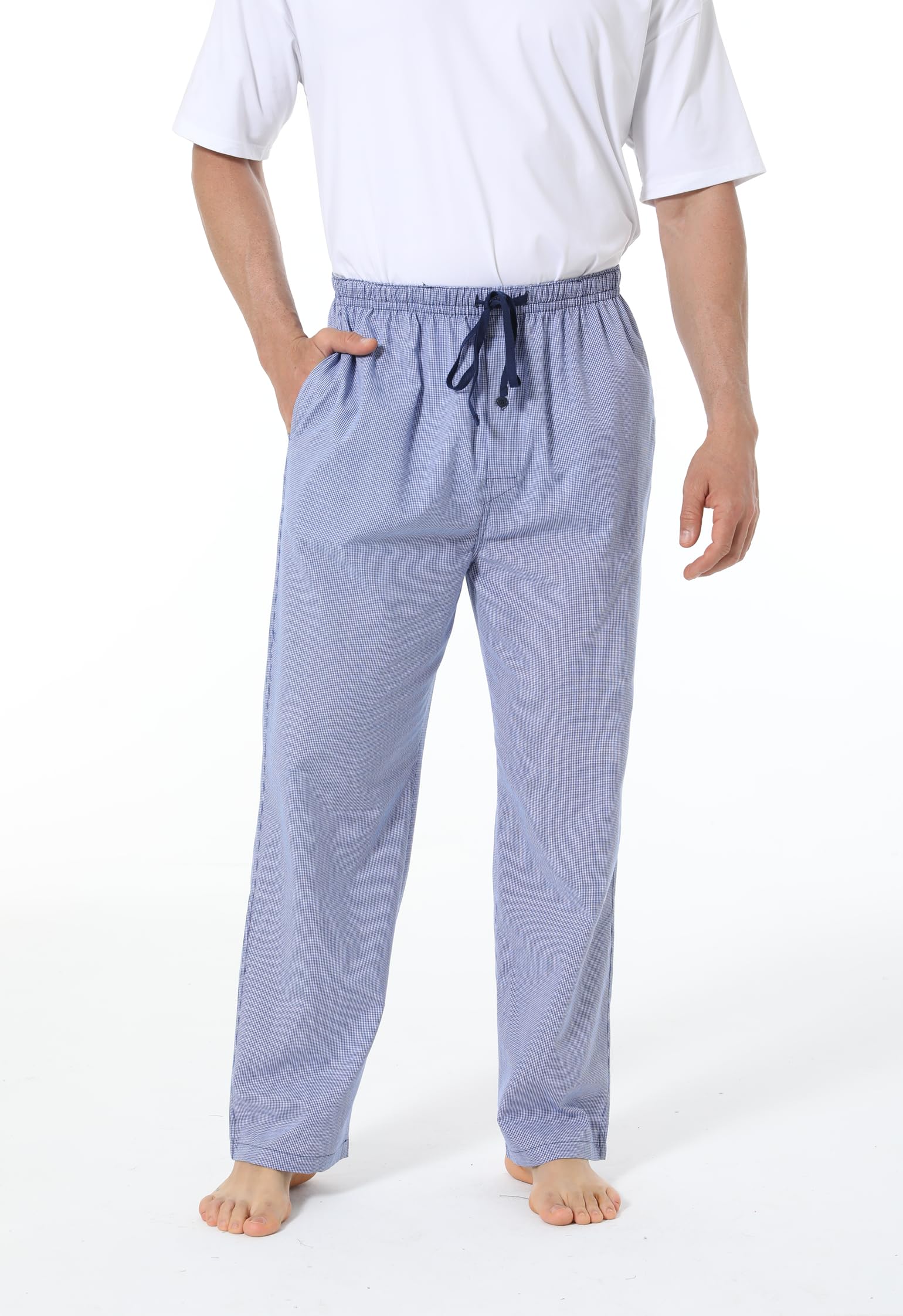 Pantalones de pijama 100% algodón, pantalones de dormir tejidos a cuadros pantalones de pijama con bolsillos