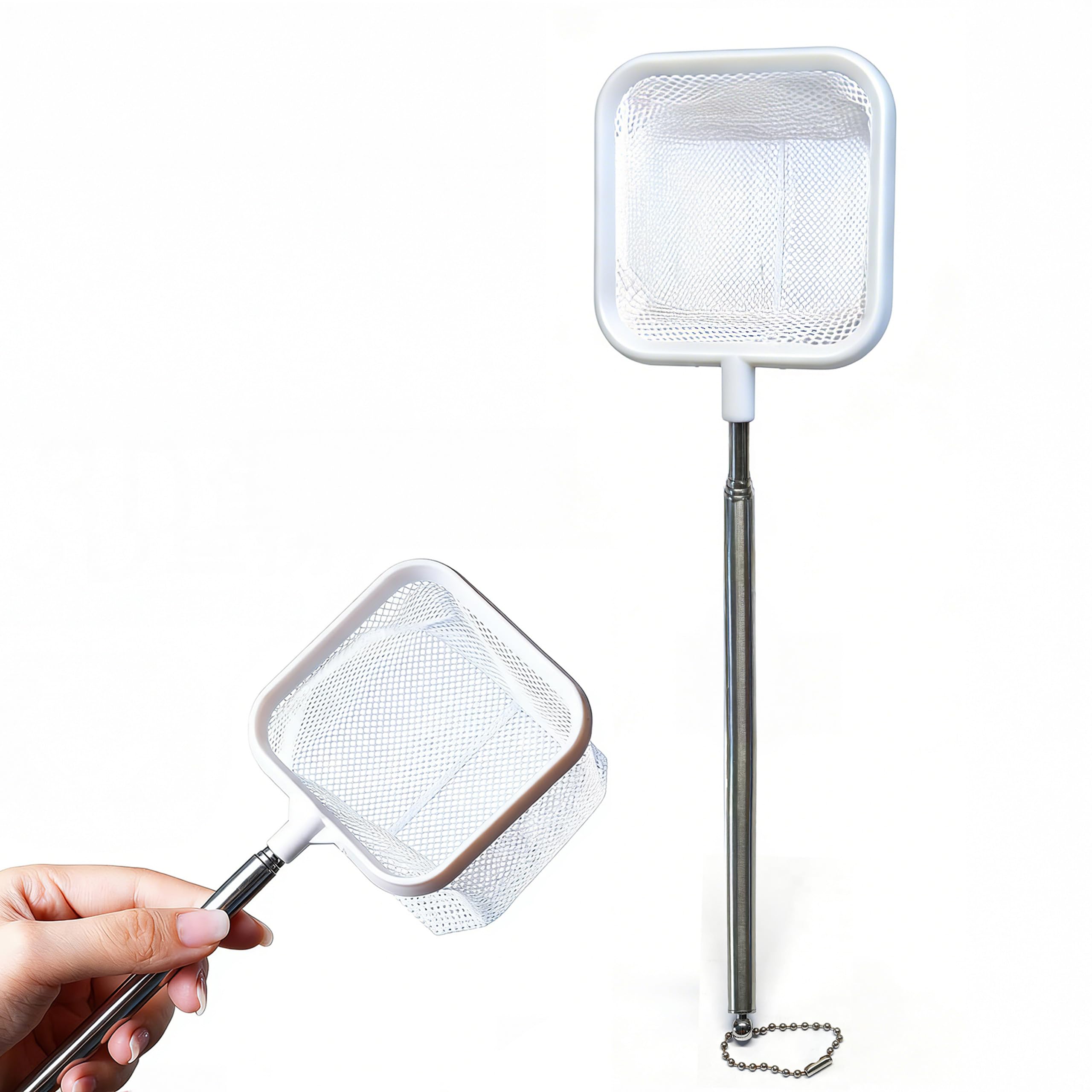 BechKCpro Aquarium Cleaning Kit, Fish Tank Net with Stainless Steel Telescopic Handle (9.5-22.5 Inch) - Square Debris Skimmer, Fry Isolation Box -