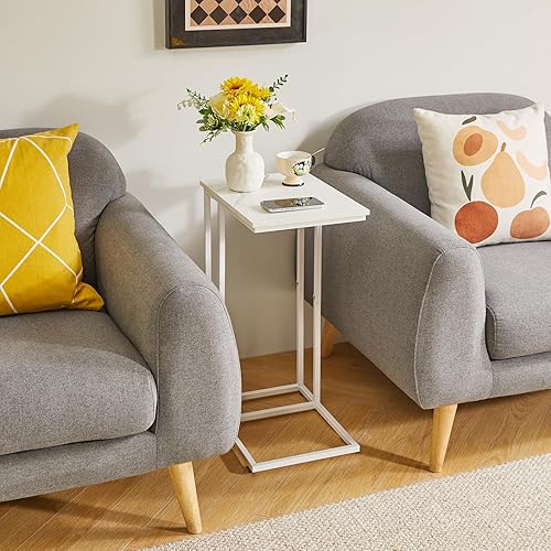Miniatura 4 de Mesa auxiliar en forma de C, mesa auxiliar pequeña para sofá y cama, mesita de noche blanca, escritorio para computadora portátil para sofá de 16 x